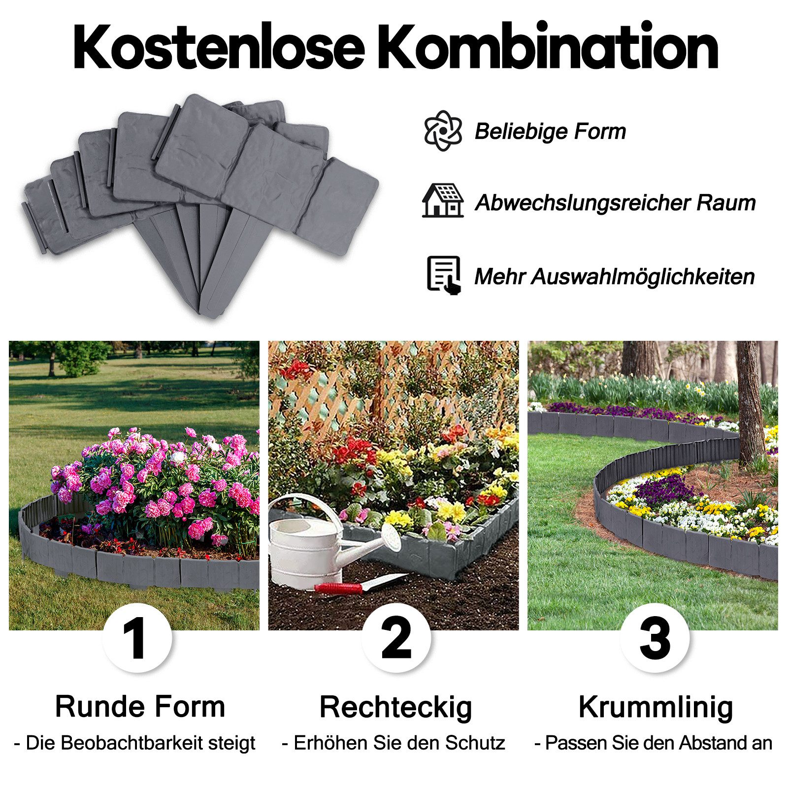 FIVMEN Beetumrandung Rasenkante Kunststoff Steinoptik Palisade aus Polypropylen, Mähkante dekorativ für Garten, 1 Element BxHxT: 25x23x1cm – Bild 4 von 5