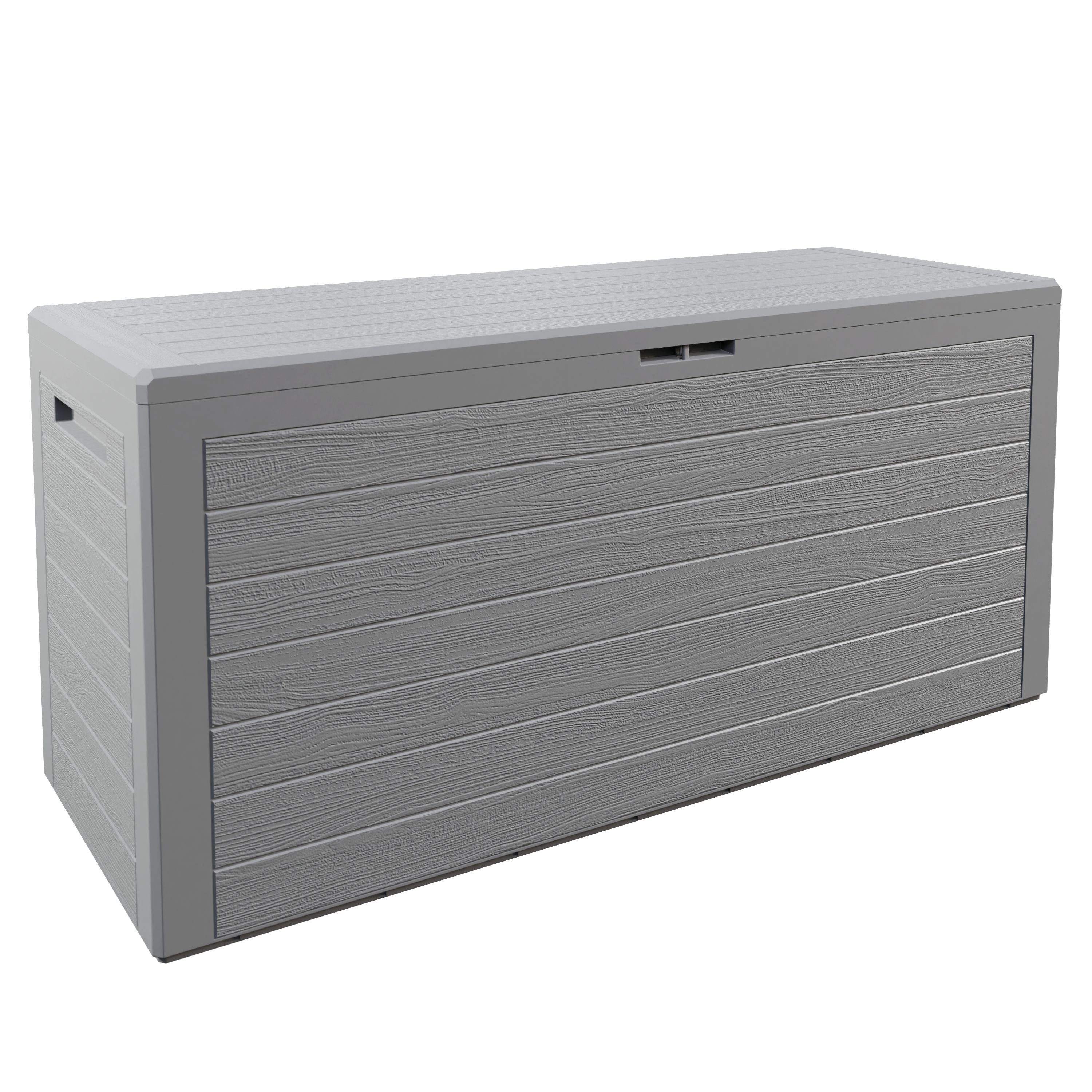 Casaria Auflagenbox Woody (1 St), 280L UV-beständig Griffmulden Verschließbar Balkon Holz-Optik Grau