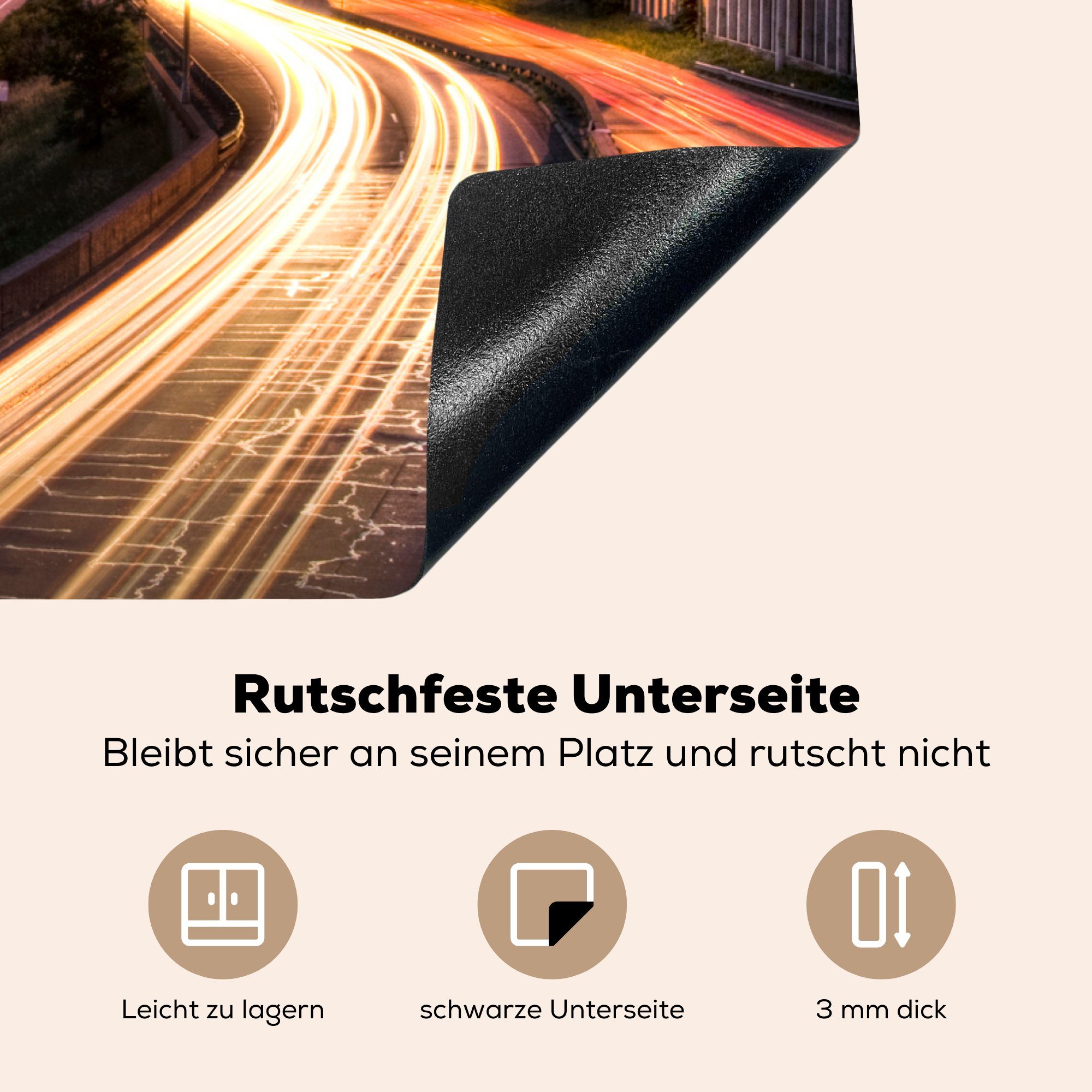 und Belebte 71x52 in für Induktionskochfeld die Schutz Herdblende-/Abdeckplatte Straßen beleuchtete (1 küche, der Nähe Vinyl, MuchoWow tlg), USA, Minneapolis, cm, Ceranfeldabdeckung von