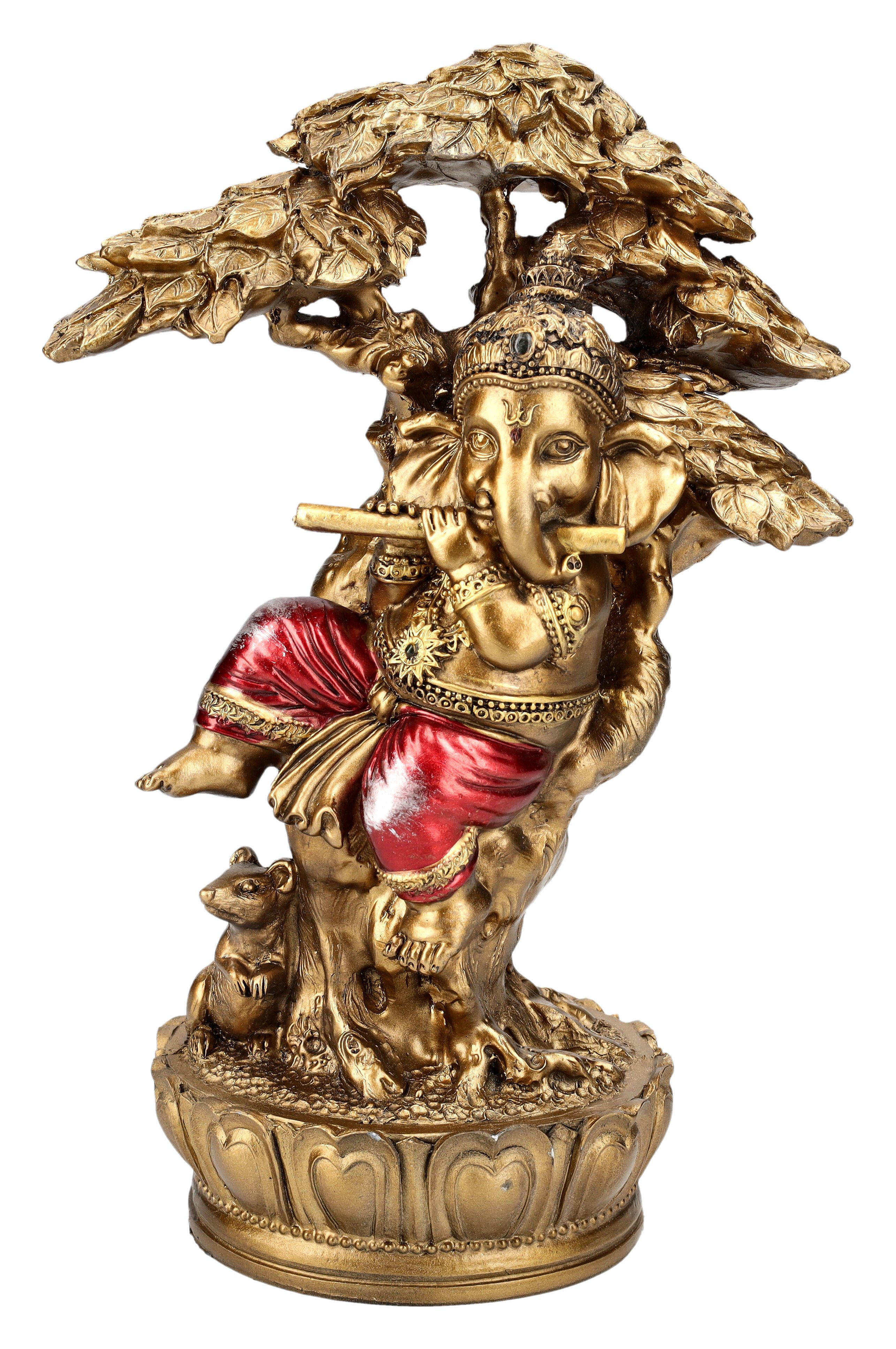 Figuren Shop GmbH Dekofigur Ganesha Figur musiziert unter Baum - Mythologie Dekoration Dekofigur