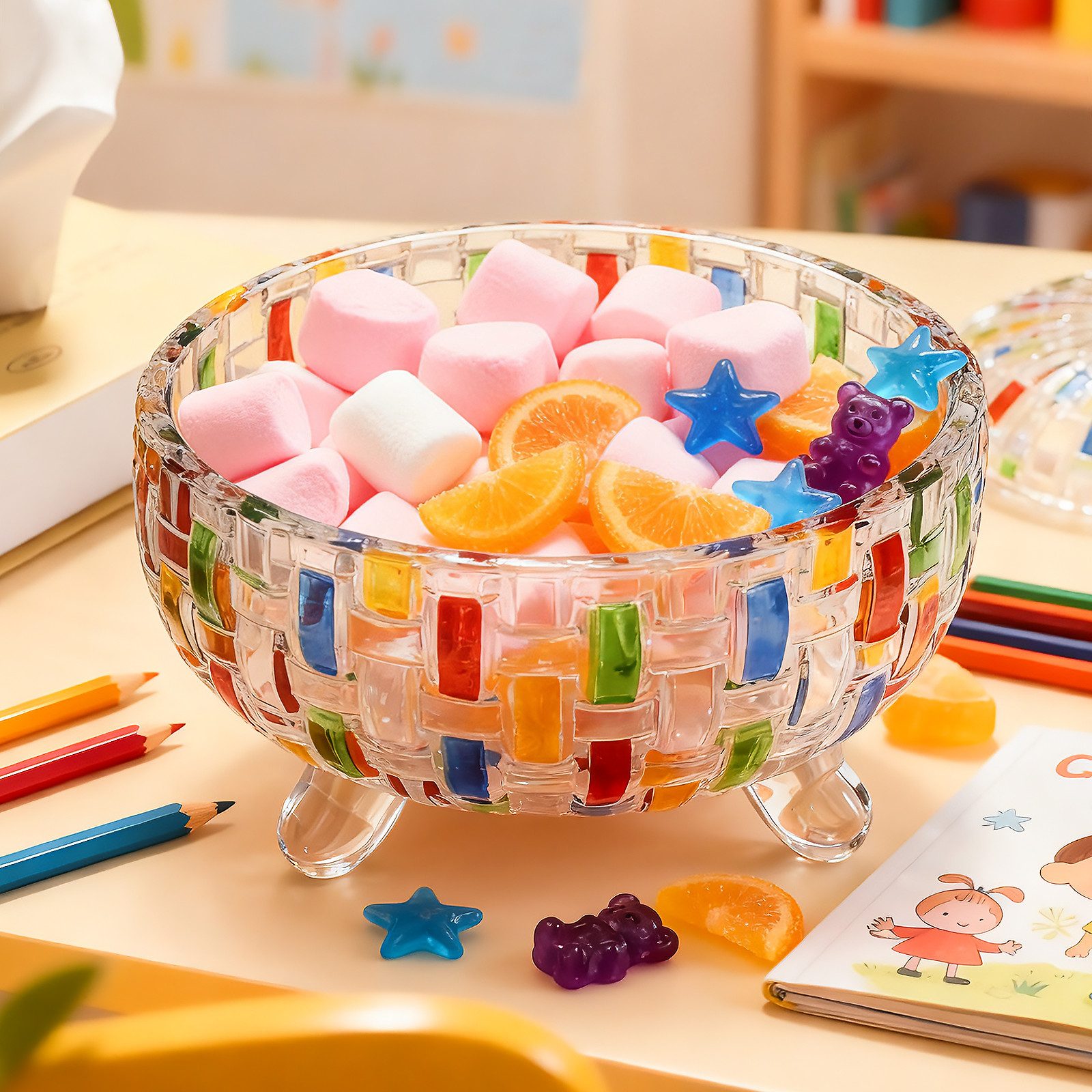 Fine Life Pro Vorratsglas Bunte Mosaik-Glasdose mit Deckel – 28 Unzen, Farbenfrohes Aufbewahrungsgefäß für Süßigkeiten, Snacks & mehr