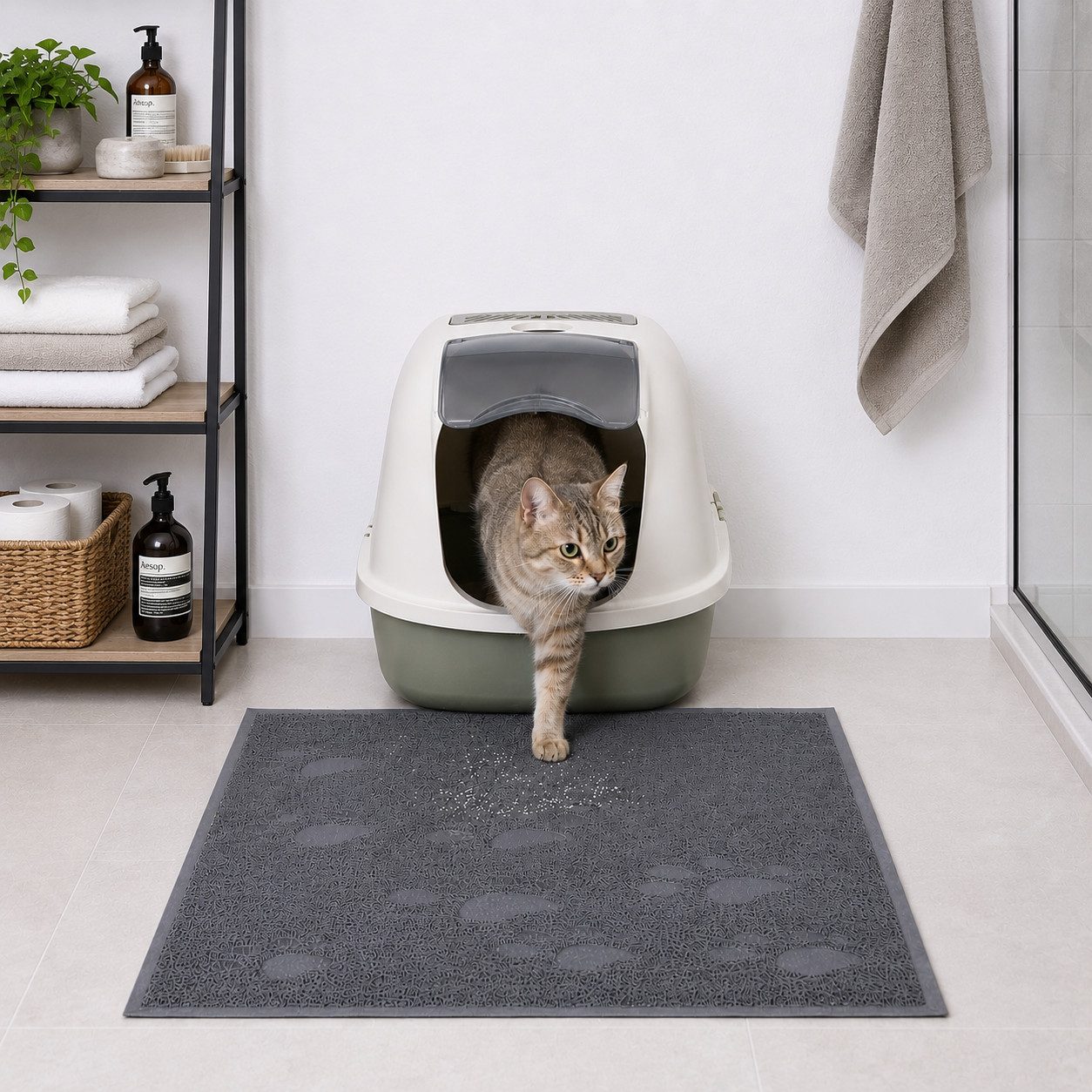 belviona Gummimatte, Vorleger für Katzentoilette, Katzenstreumatte, 32x45 cm, grau, 1-St., Rutschfest & fängt Katzenstreu zuverlässig auf