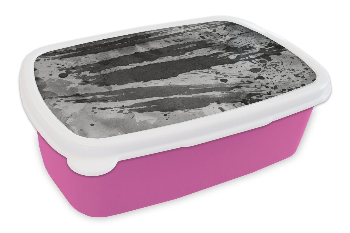 MuchoWow Lunchbox Aquarell - Grau - Schwarz - Linie, Kunststoff, (2-tlg), Brotbox für Erwachsene, Brotdose Kinder, Snackbox, Mädchen, Kunststoff rosa