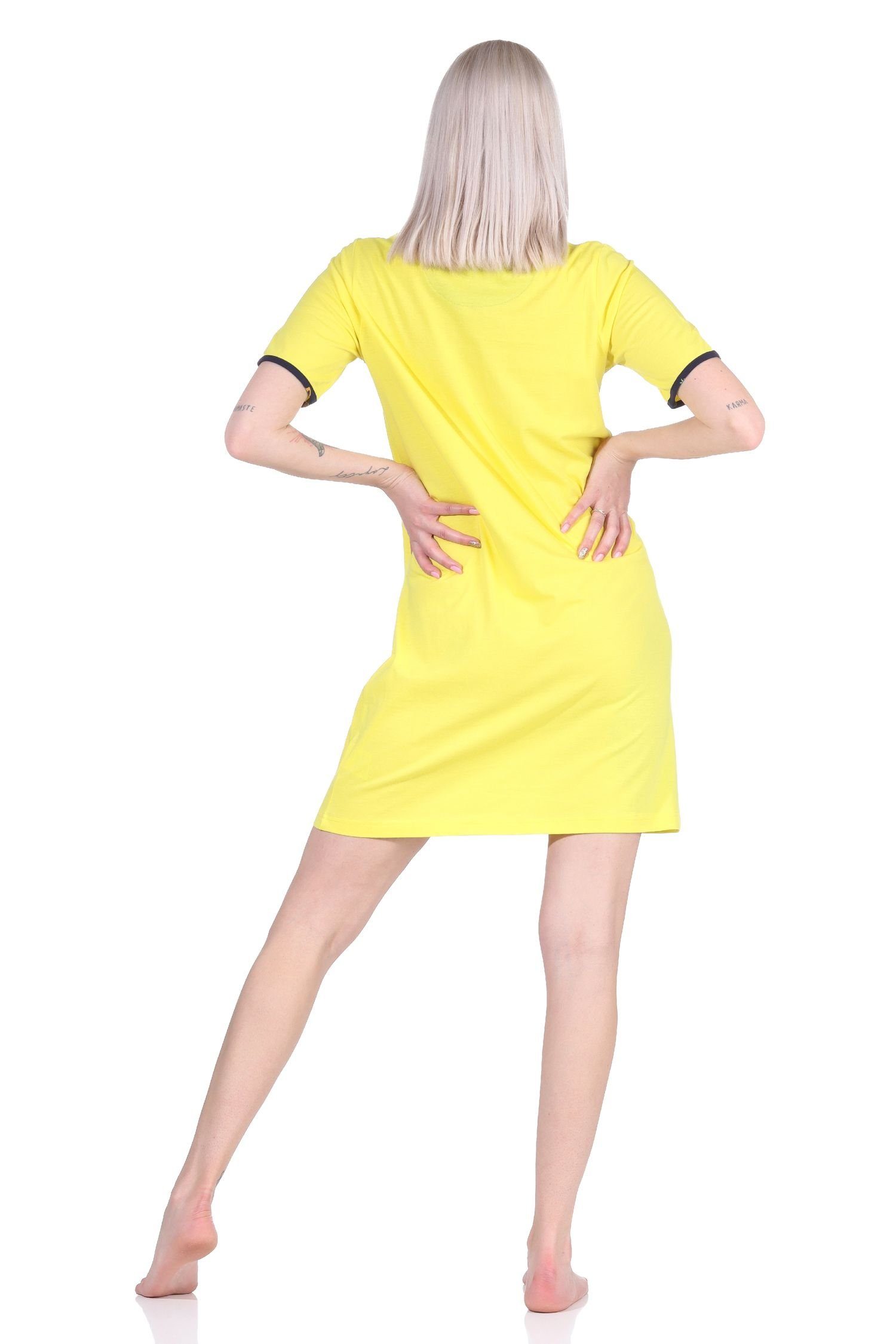 122 mit kurzarm Süsses Nachthemd Normann Damen 535 als Motiv Zitronen Nachthemd gelb -