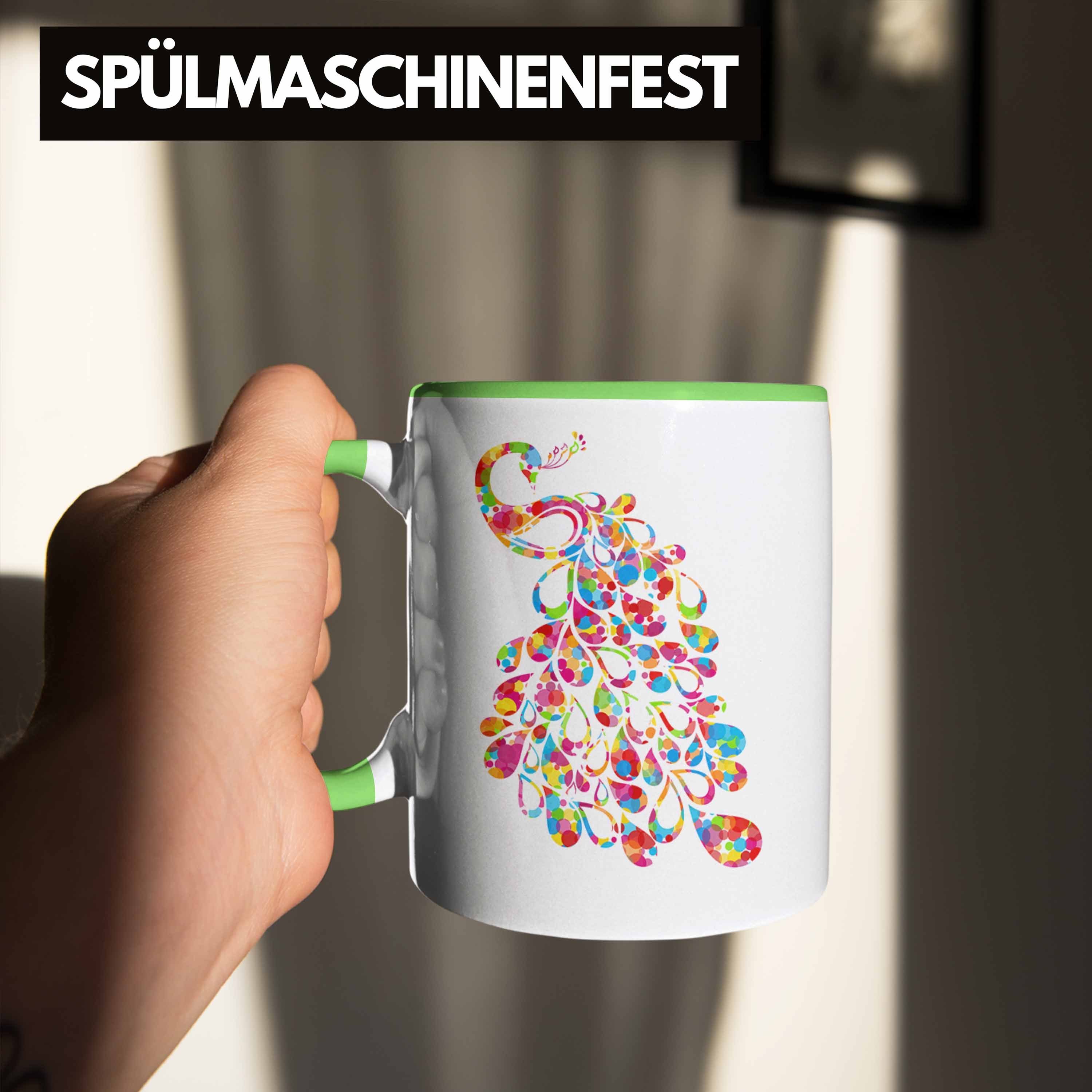 Geschenkidee Schöne Trendation Pfauen-Besitzer Tasse Geschenk Deko Grafik Pfau Bunt Grün Tasse - Trendation