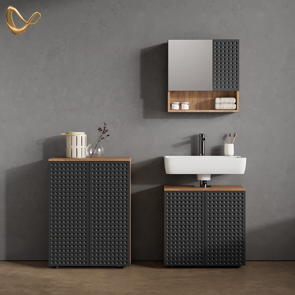 Livinity® Badmöbel-Set Ronco, Anthrazit gepunktet/Goldkraft Eiche, günstig online kaufen