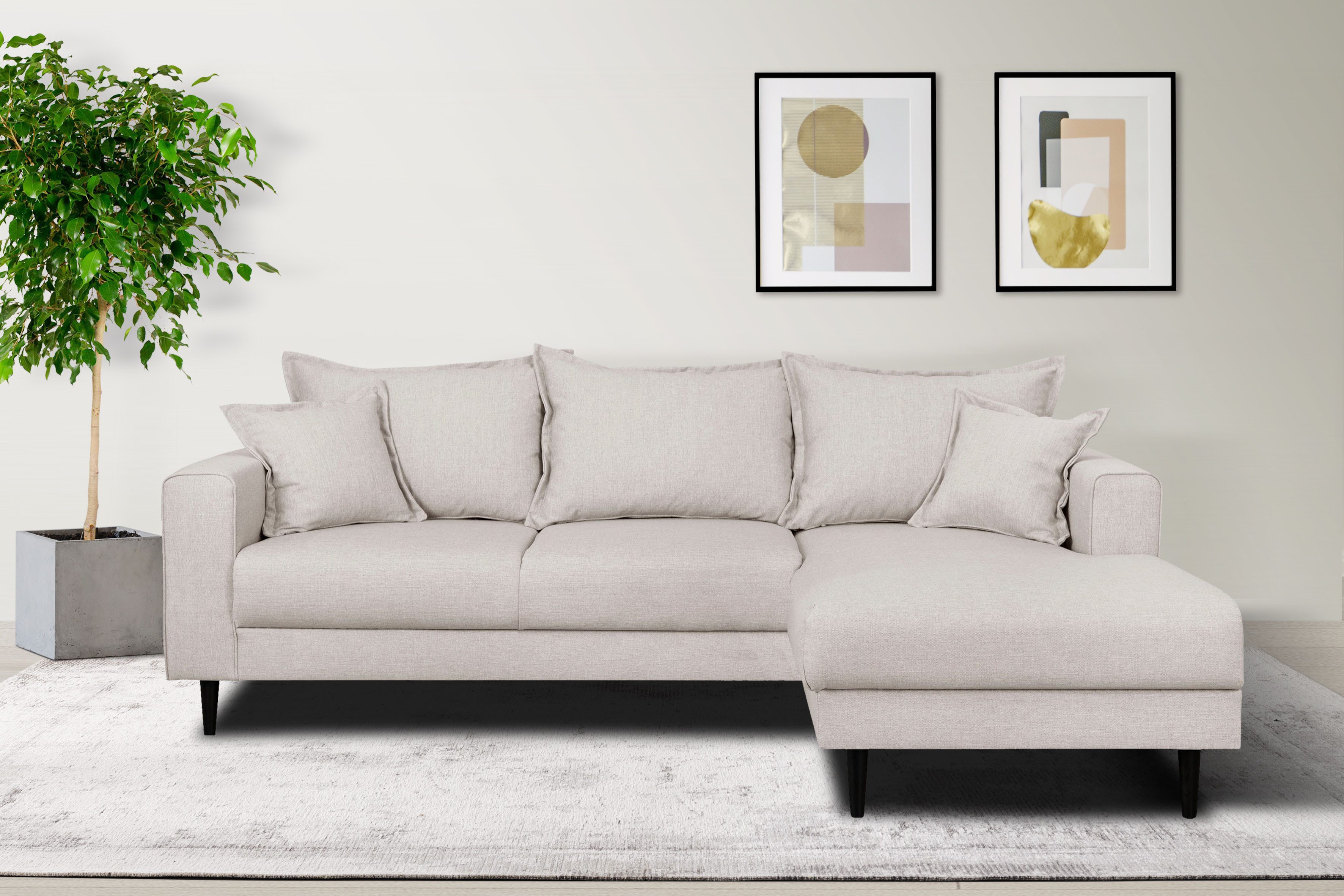 Home affaire Ecksofa VEYRAS L-Form, hoher Sitzkomfort, Maße B/T/H: 230/150/76 cm, mit Wellenunterfederung, incl. Rückenkissen und Zierkissen