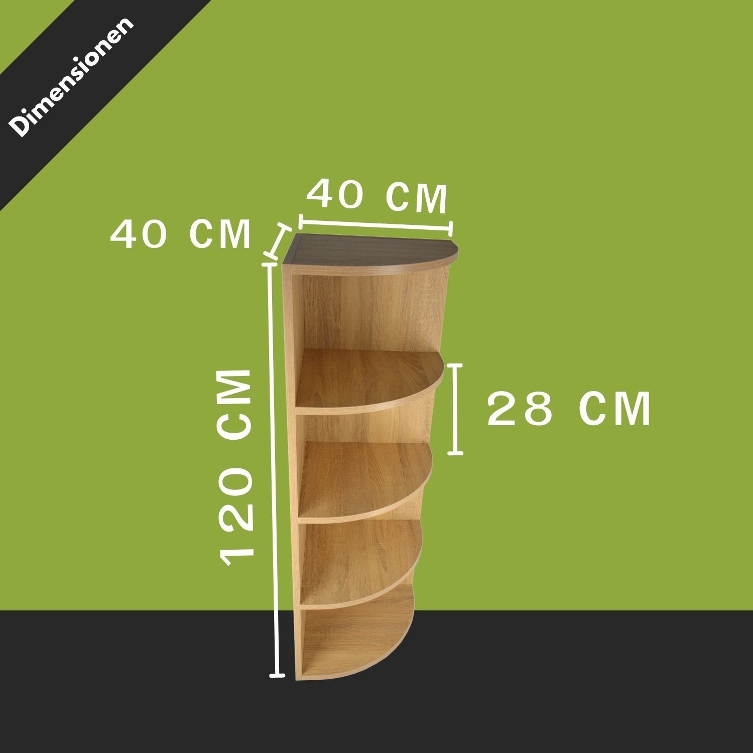 Eckregal Fächer cm aus Corner Regal, Holz Coemo 40x40x120 Natur 4 (Farbe) 120
