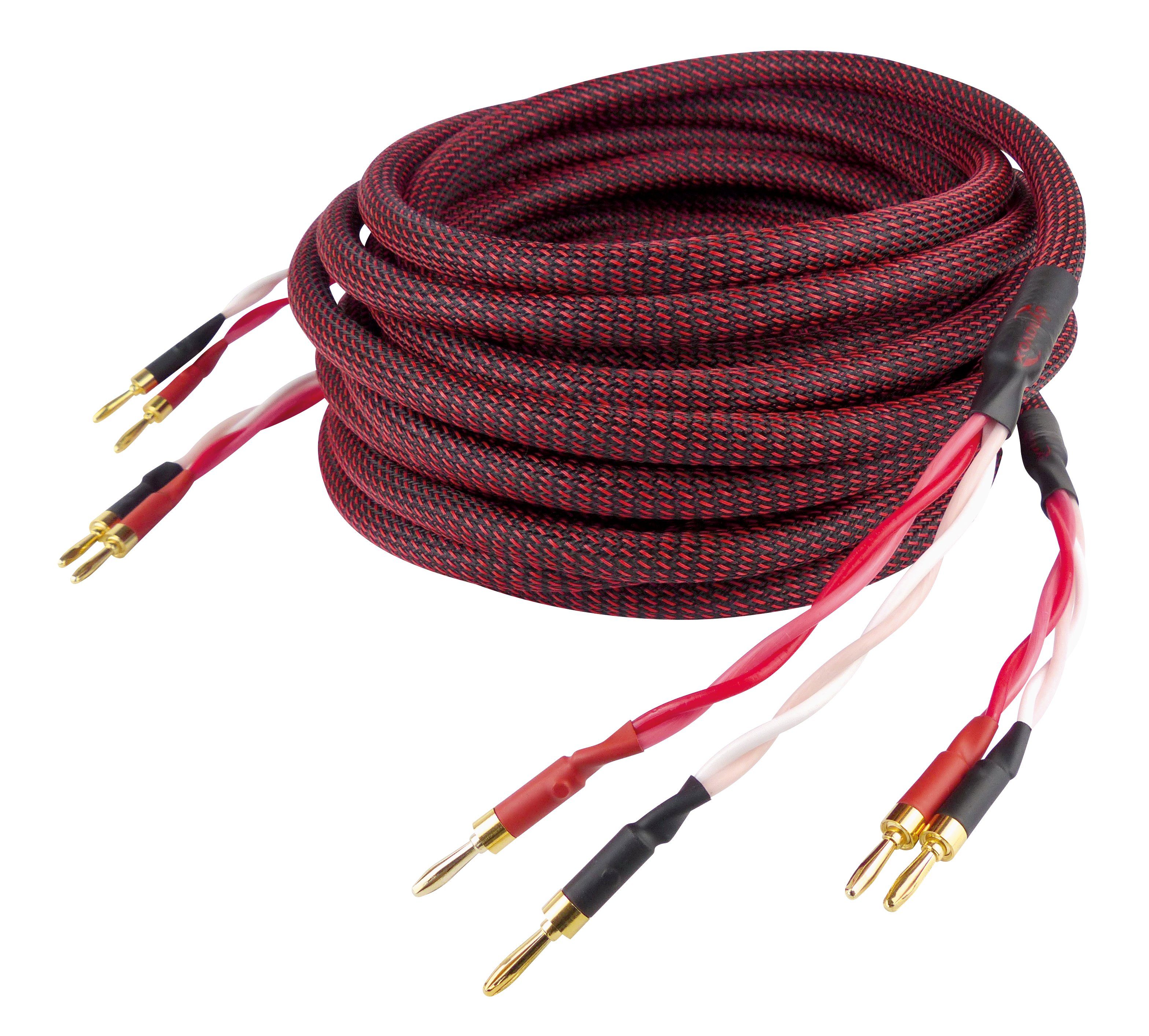 Dynavox Lautsprecher-Kabel Perfect Sound Audio-Kabel, Banane, Bananenstecker (500 cm), Flexibles High-End Kabel, konfektioniert, 24k vergoldete Вилка