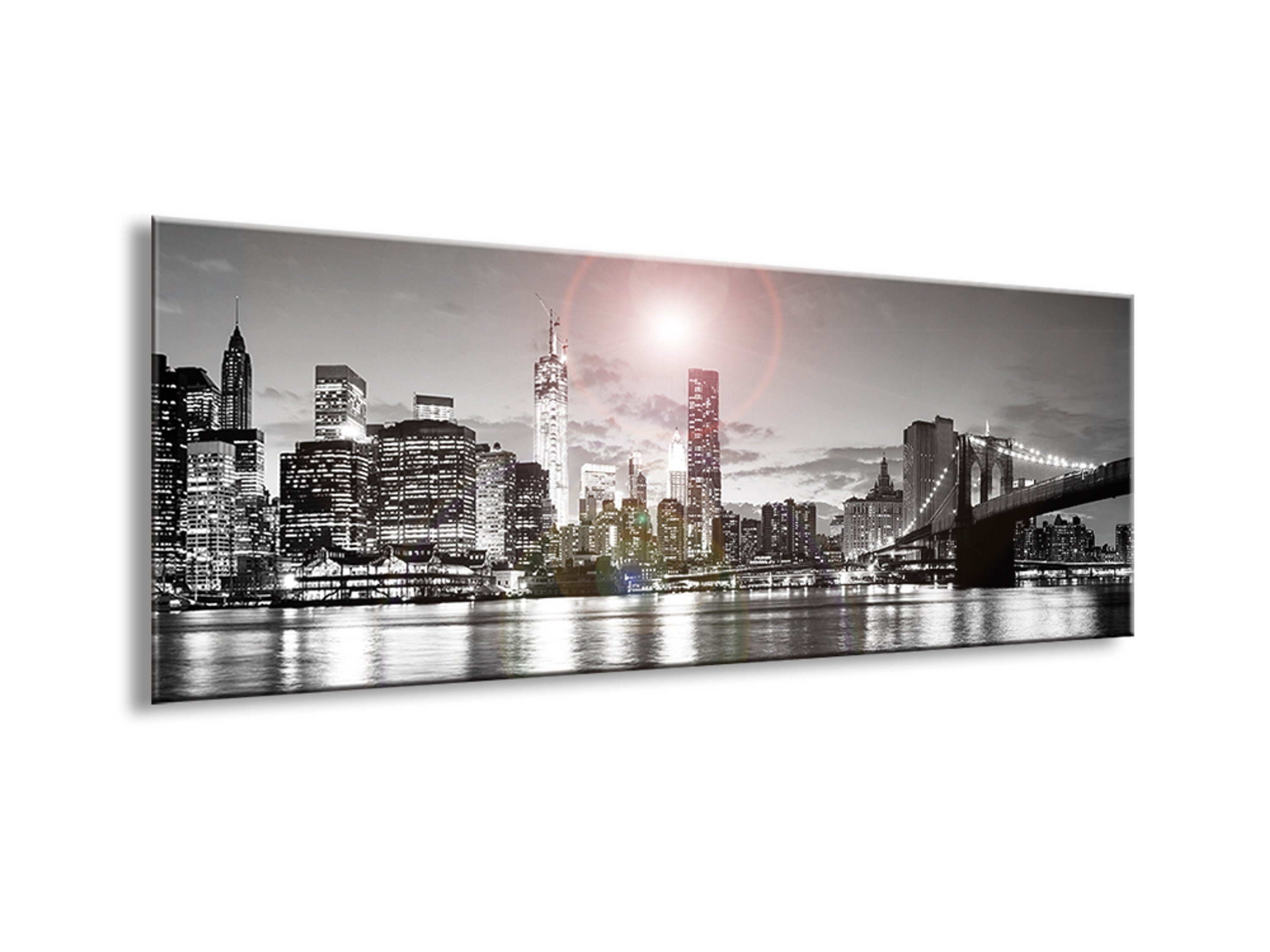 artissimo Glasbild Glasbild 80x30cm Bild Foto: schwarz Bridge aus York schwarz-weiß Glas New weiß, Skyline Brooklyn