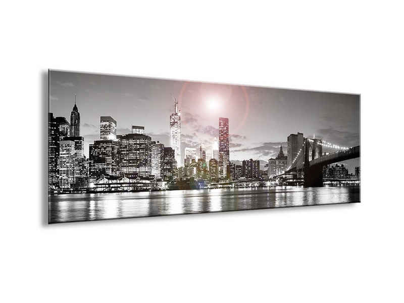 artissimo Glasbild Glasbild 80x30cm Bild aus Glas New York Skyline schwarz weiß, schwarz-weiß Foto: Brooklyn Bridge