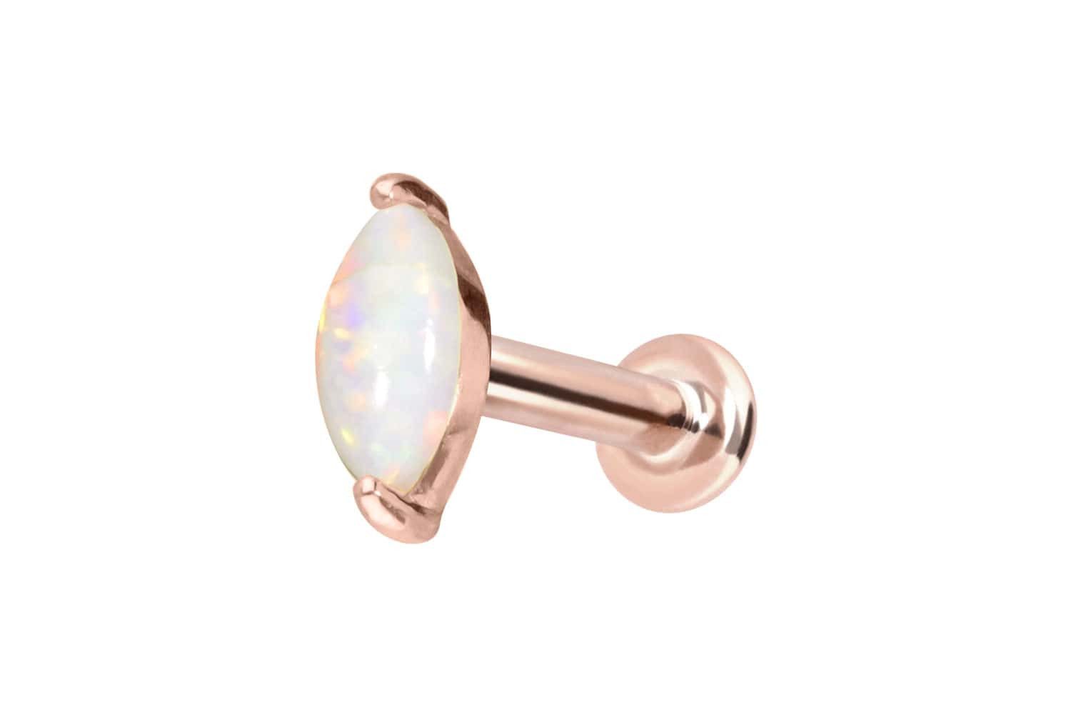 PIERCINGLINE Piercing-Set 14 Karat Gold Labret mit Push Fit OVALER SYNTHETISCHER OPAL (Labrets, 1-tlg)