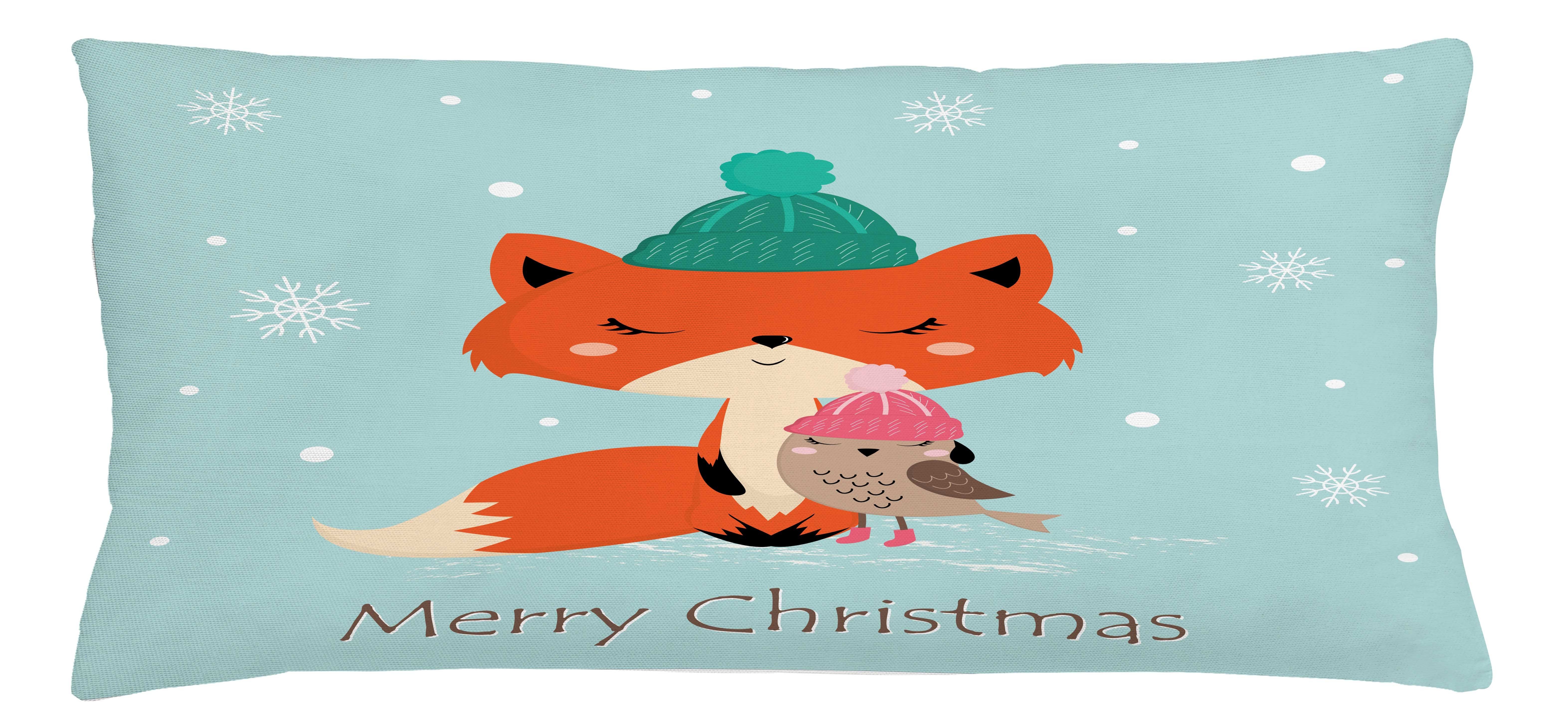 Kissenbezüge Reißverschluss Kissenhülle mit Vogel Tier Stück), (1 Weihnachten Farbfesten Frohe Beidseitiger Druck, Abakuhaus Farben Fuchs