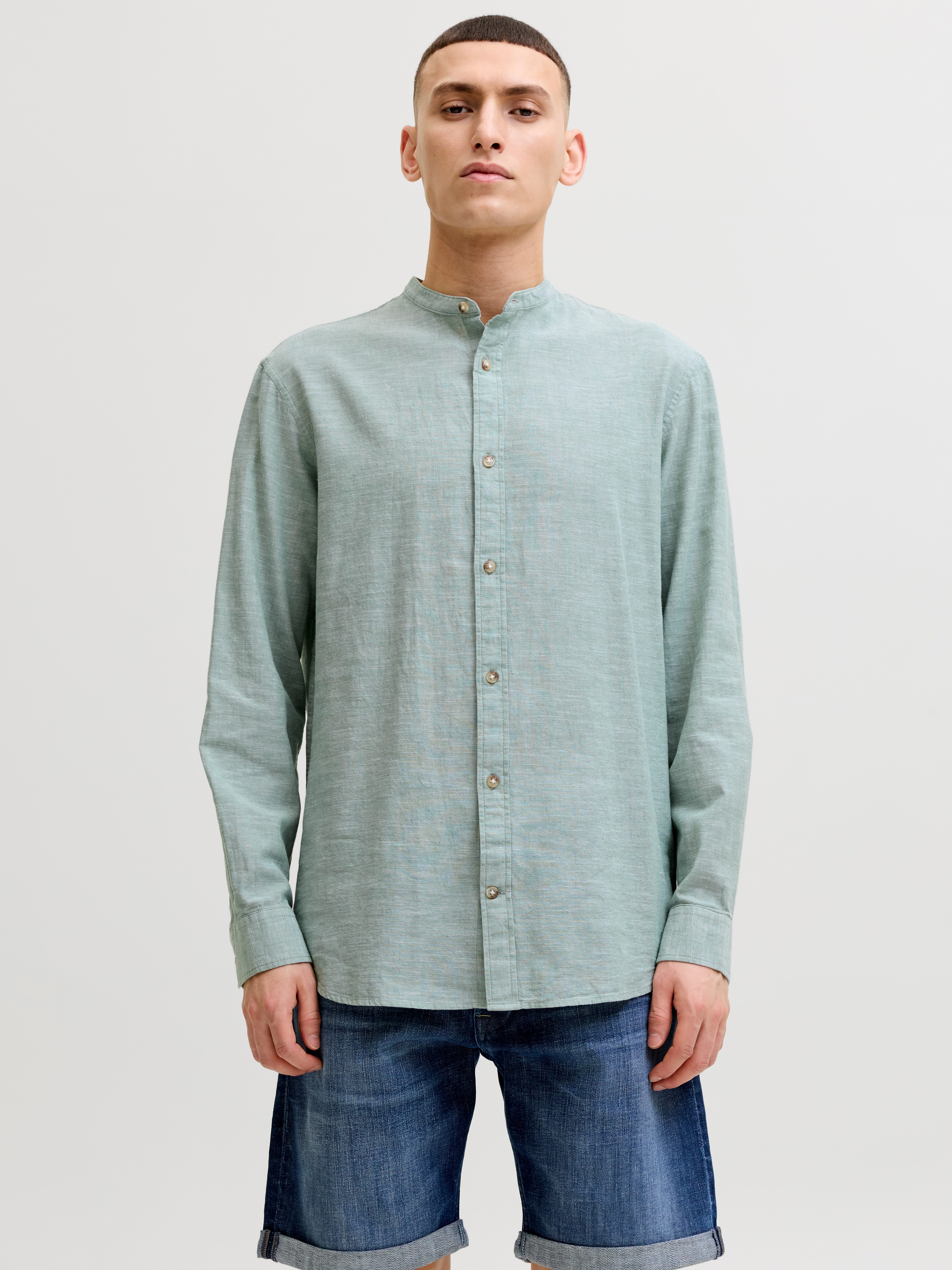 Jack & Jones Langarmhemd JJESUMMER LINEN BLEND BAND SHIRT L/S SN Baumwollmischung, regular fit
