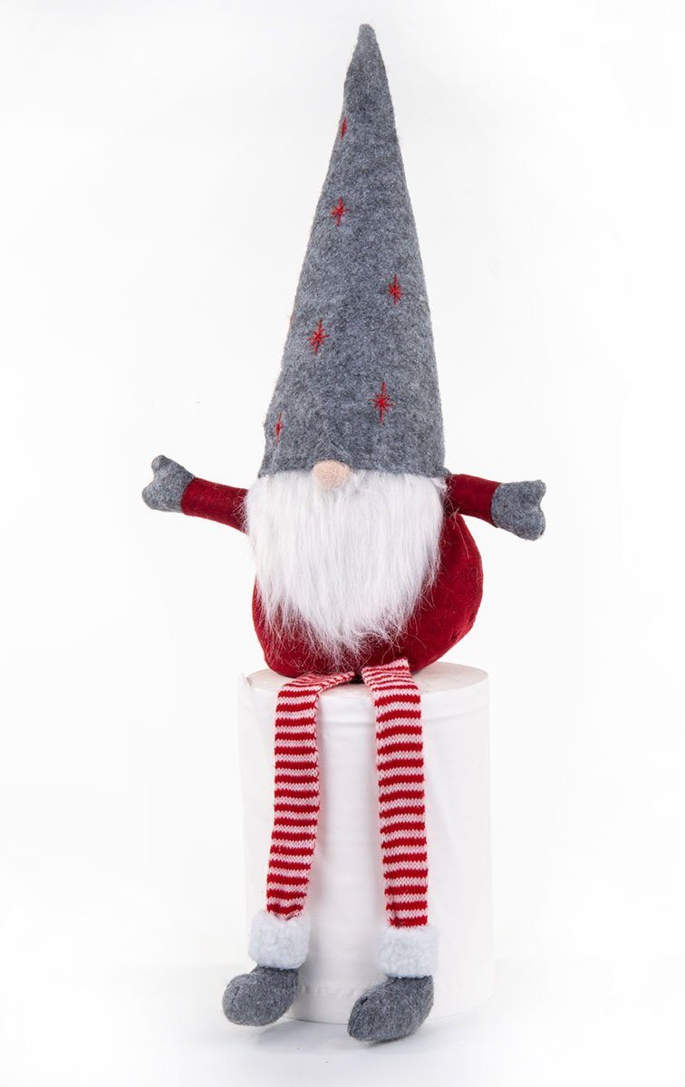 Luna24 Weihnachtsfigur Weihnachtszwerg mit grauer Mütze 72 cm mit hängenden Beinen | Dekofiguren