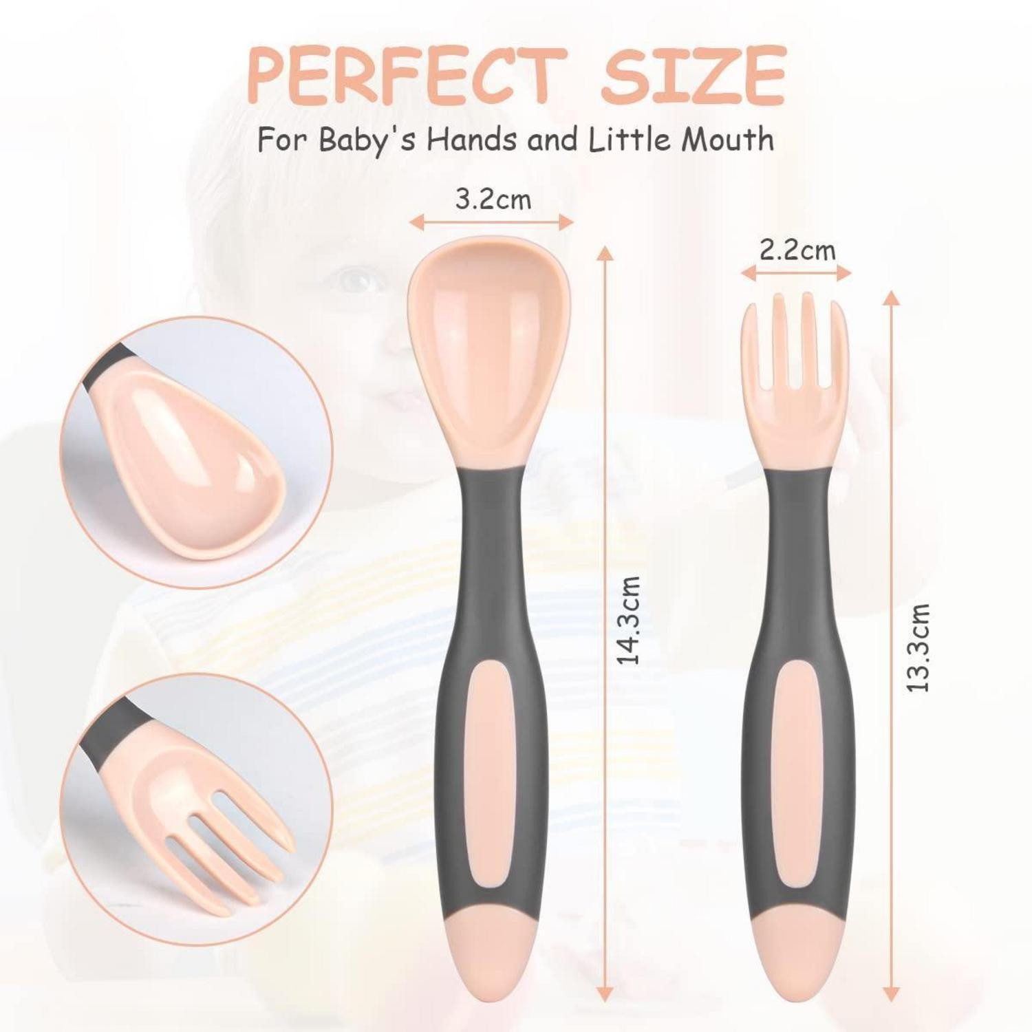 LuxusKollektion Kinderbesteck Baby Löffel Gabel Lernlöffel 2er Set BPA frei 6 Monate Rosa