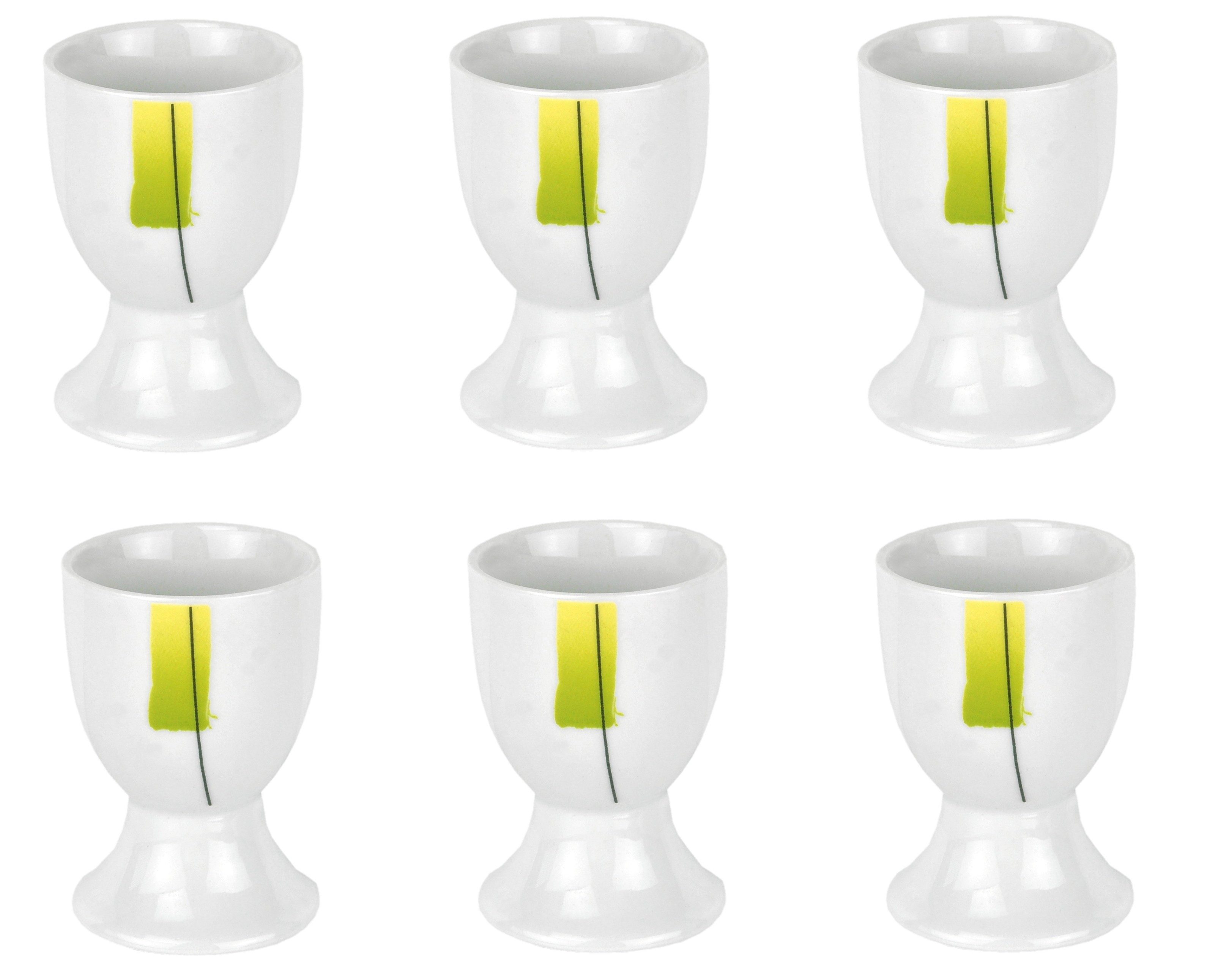 van Well Eierbecher 6er Set Eierbecher Manhattan 4,8cm Porzellan weiß mit Dekor