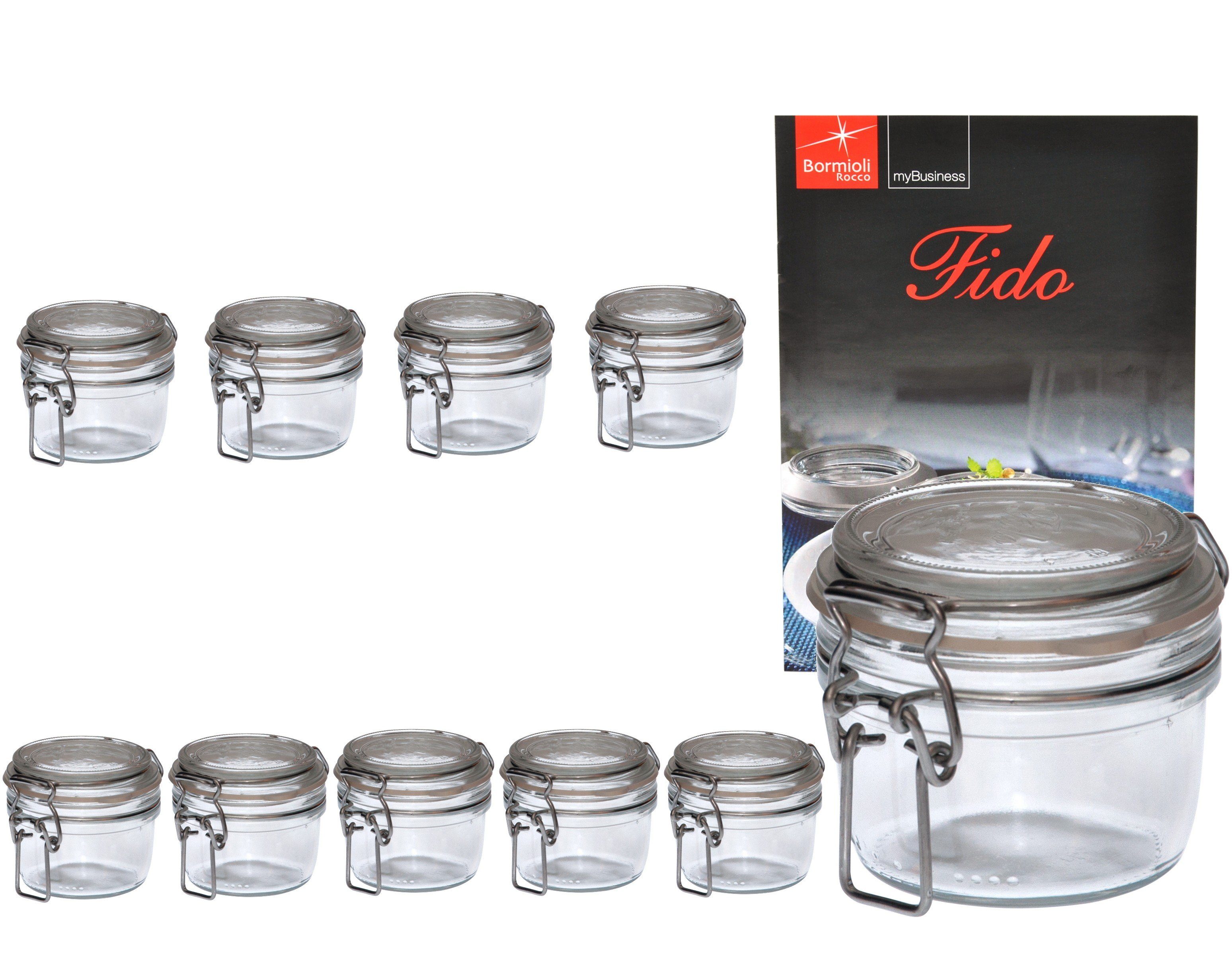 + Vorratsglas Rezeptheft, Bormioli Bügelverschluss Original Einmachglas Rocco Fido 0,125L 10er Set Glas