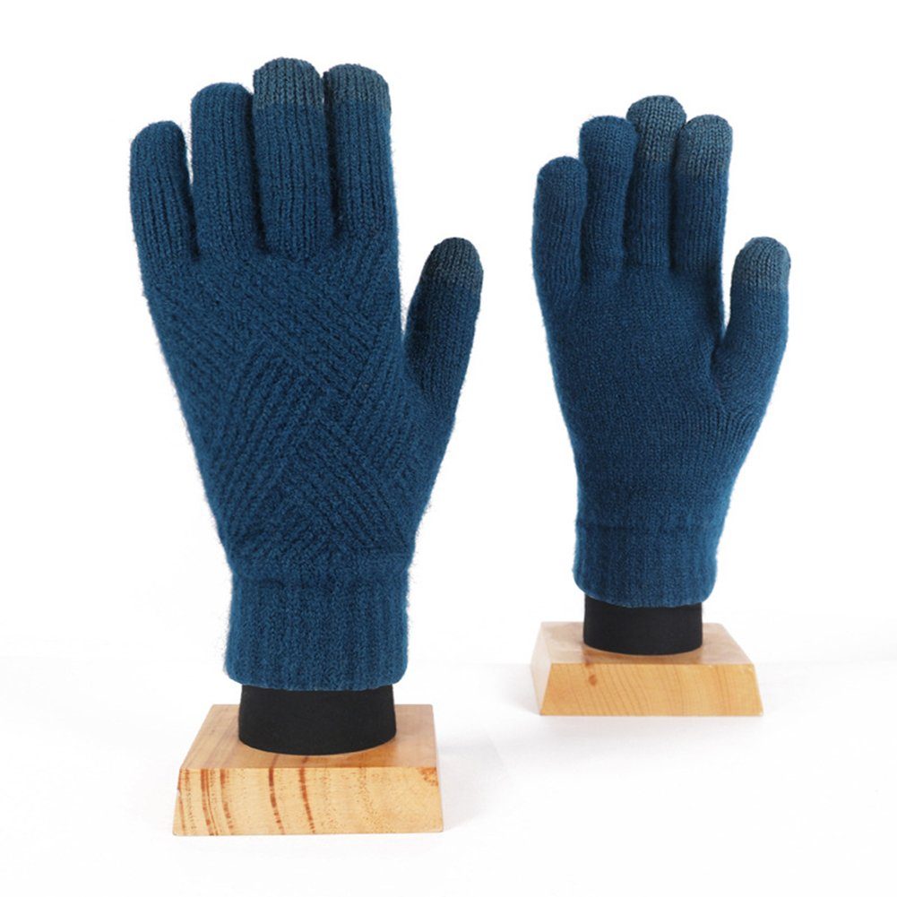 ManKle Strickhandschuhe Winter Touchscreen Handschuhe Strick Fingerhandschuhe Mehrfarbige Blau