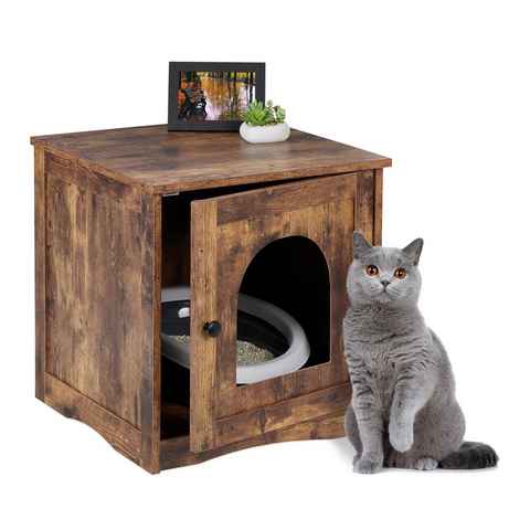 relaxdays Tierhaus Katzenschrank für Katzenklo mit Tür
