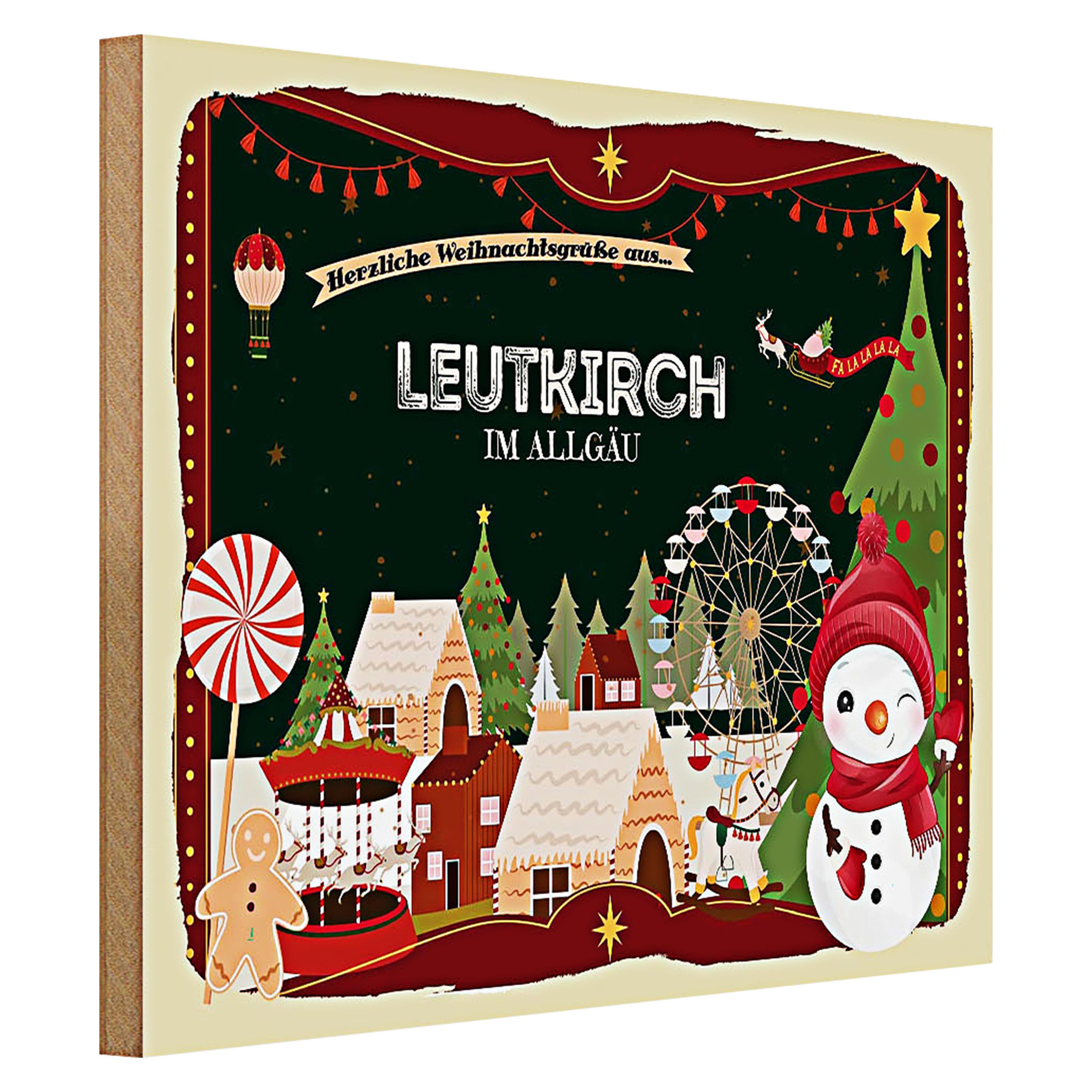 Roomando Holzbild Weihnachten Grüße LEUTKIRCH IM ALLGAU 40x30cm
