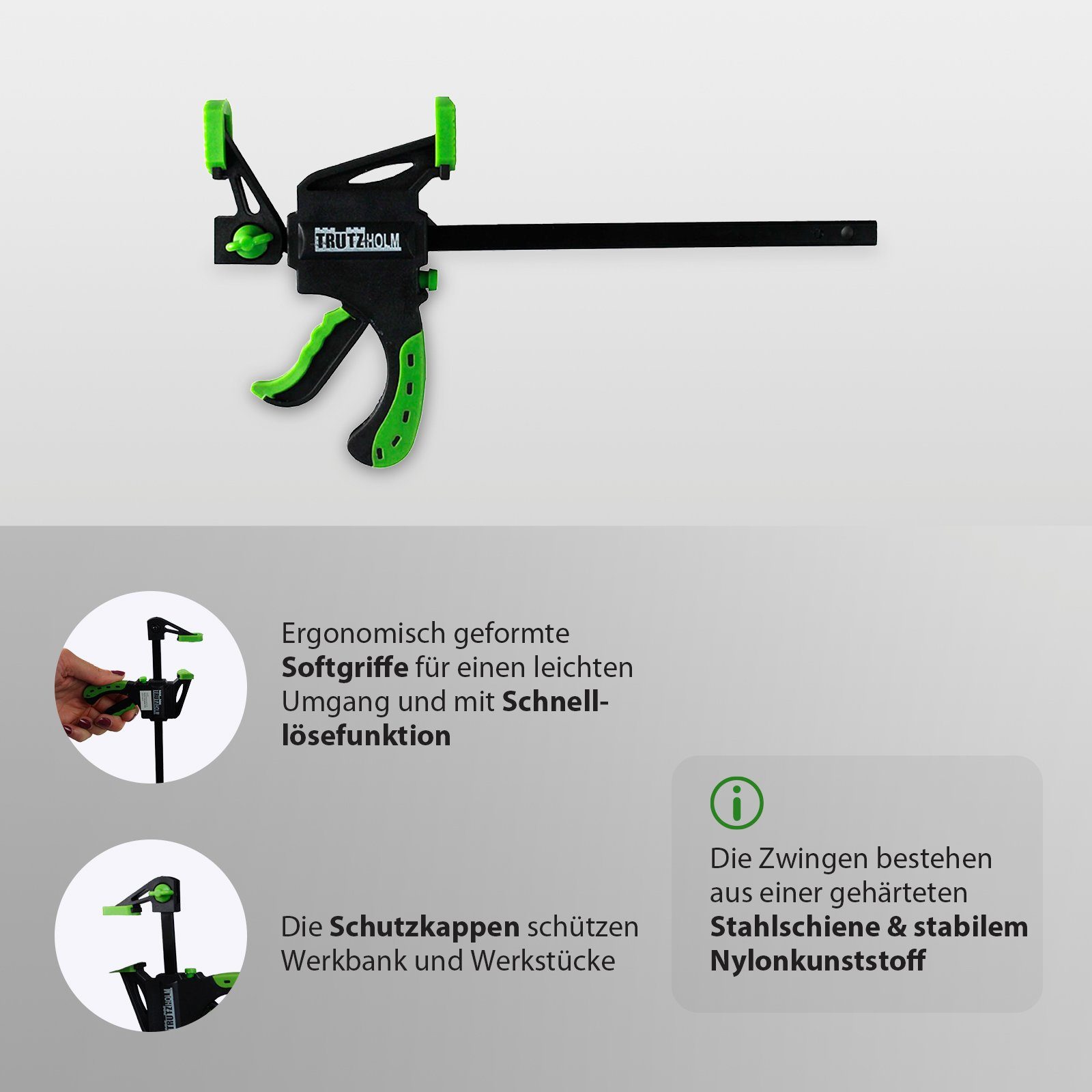 TRUTZHOLM Schraubzwinge 10er Set Einhandzwingen 35x105 mm, (Set) – Bild 4 von 5