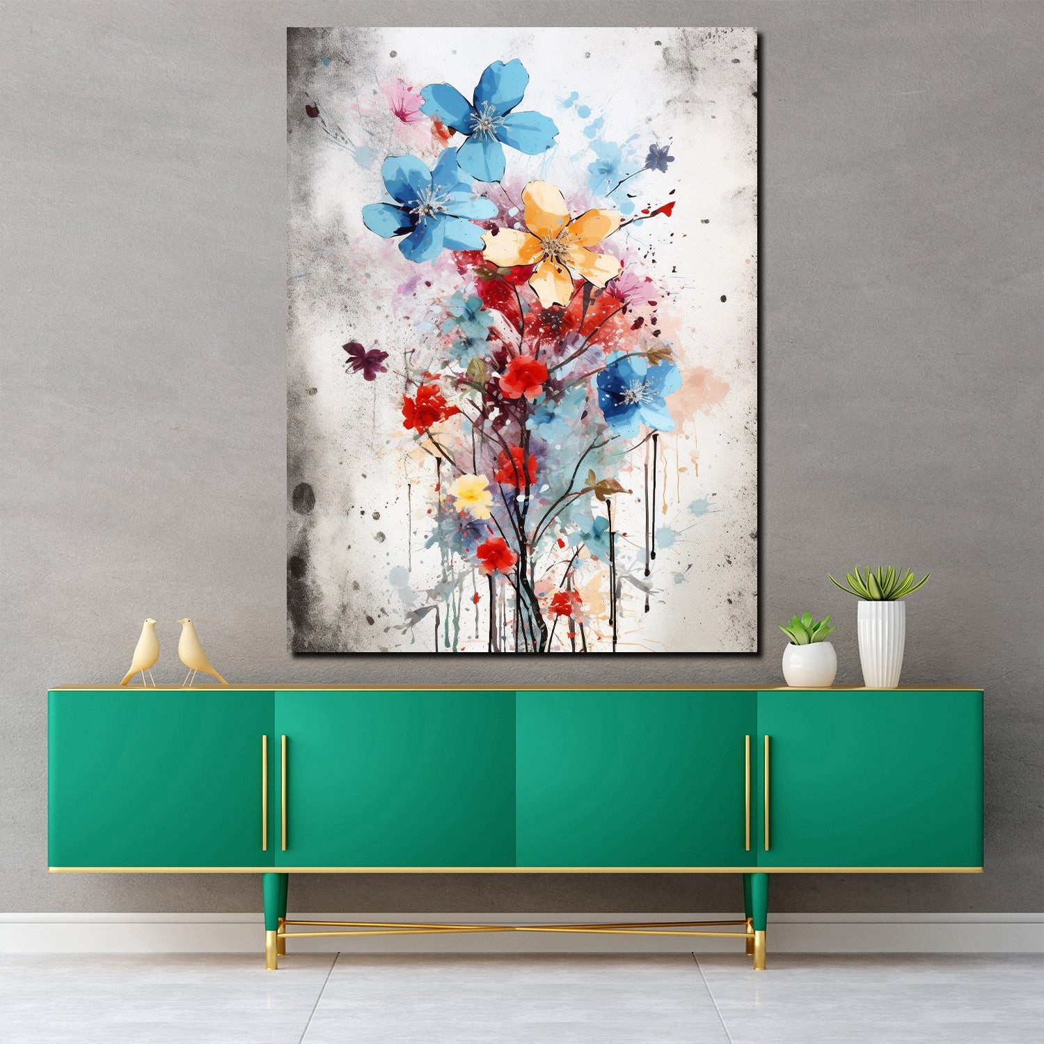 Artedinoi Leinwandbild Bunte Blumen Aquarell zart Leinwandbild Wandbild XXL Deko, Bunte Blumen, abstrakt