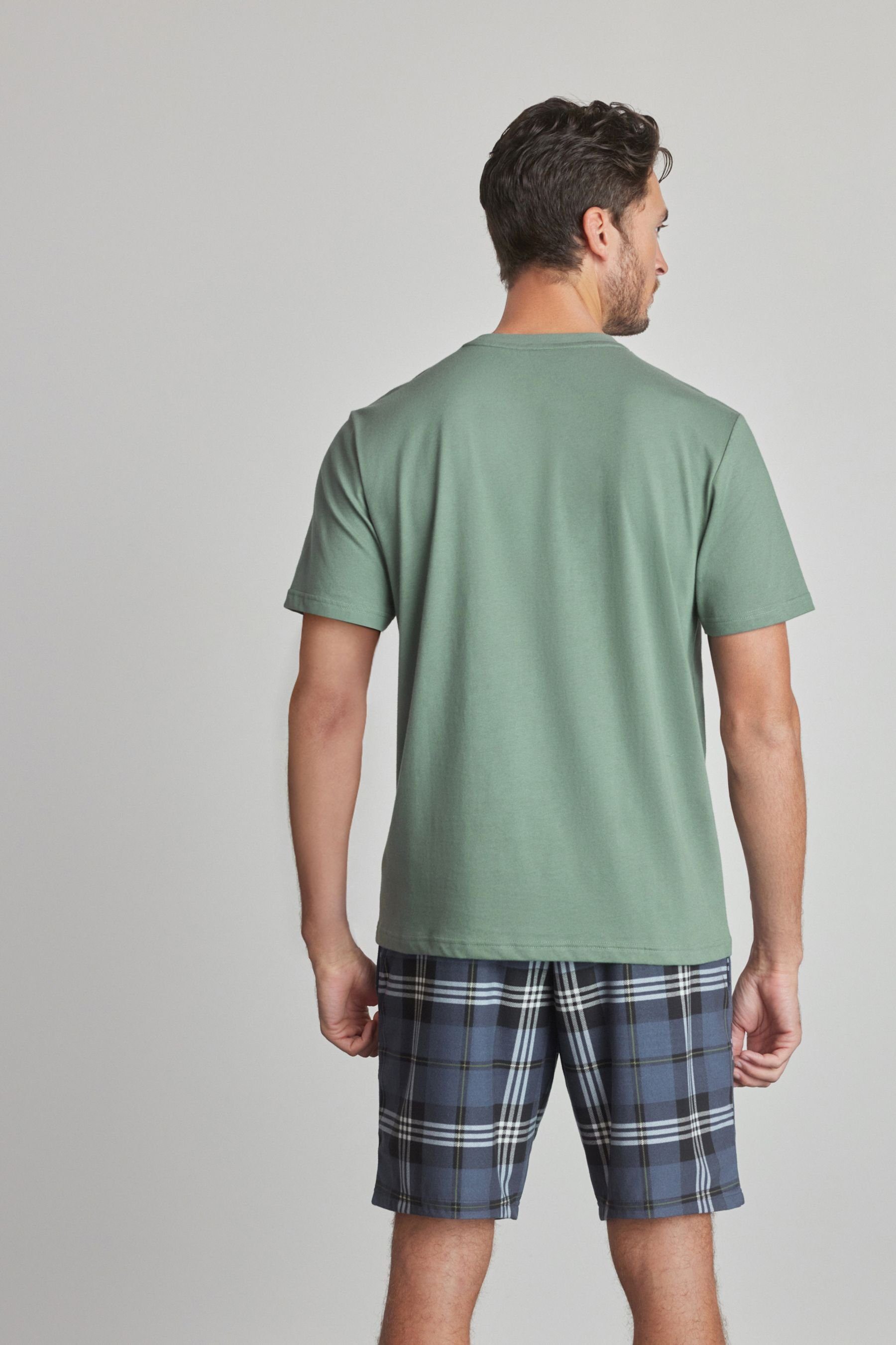 Pyjama Next tlg) Kuscheliger Check mit Flex Green/Navy Motion (2 Pyjama Blue Shorts