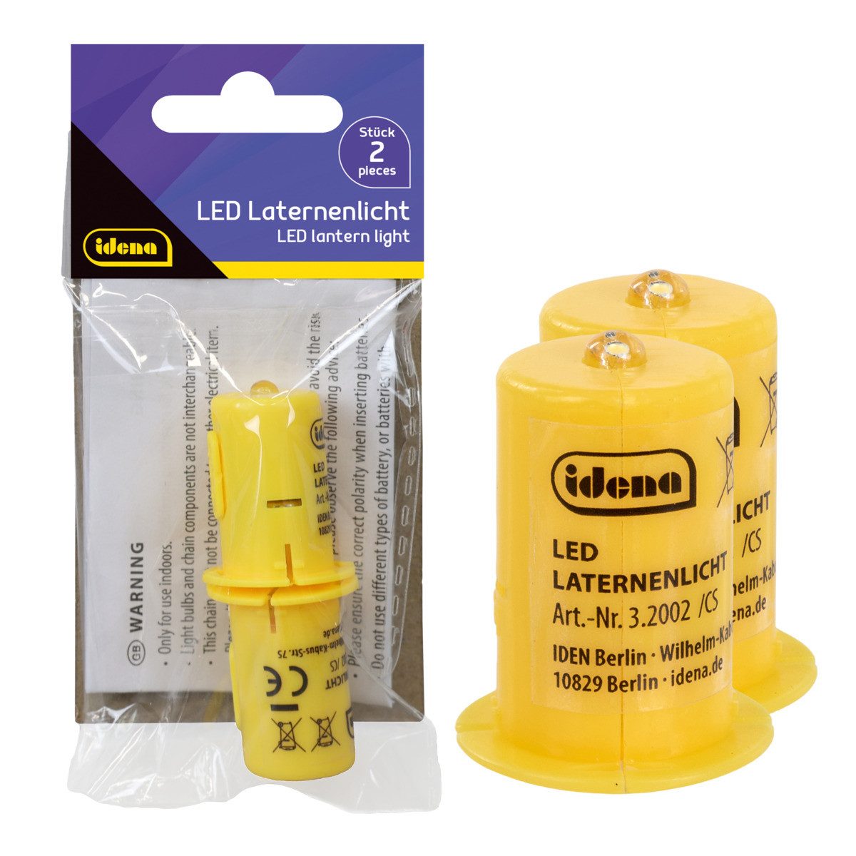 Idena Teelicht Idena Laternenlichter - 1 Led, weiß, Gehäuse gelb, 2,5 x 3 cm, 2 Stück
