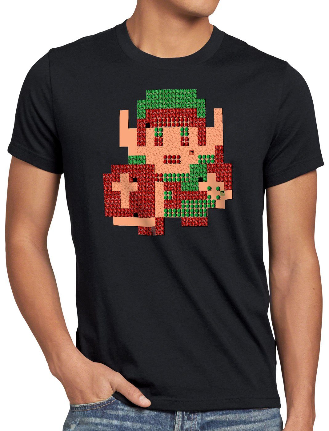 style3 Print-Shirt Herren T-Shirt 8-Bit Link pixel hyrule nes cocolint schwert schwarz