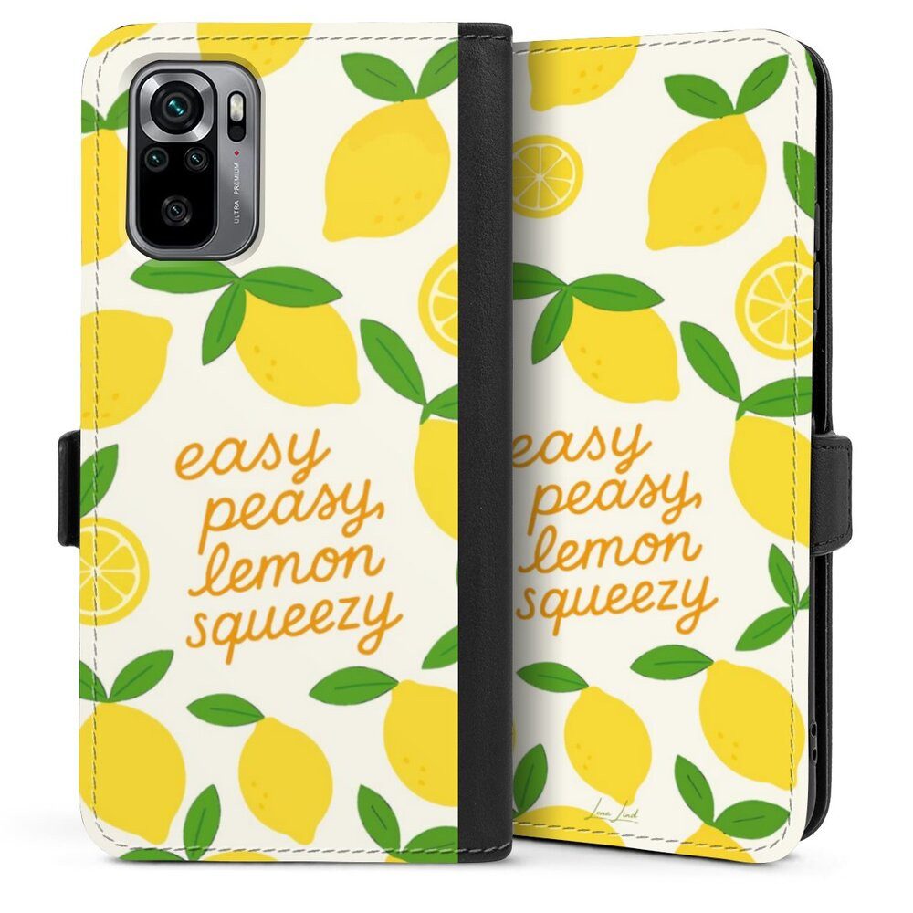 DeinDesign Handyhülle Zitrone Spruch Statement Easy Peasy Lemon Queezy, Xiaomi Redmi Note 10S Hülle Handy Flip Case Wallet Cover