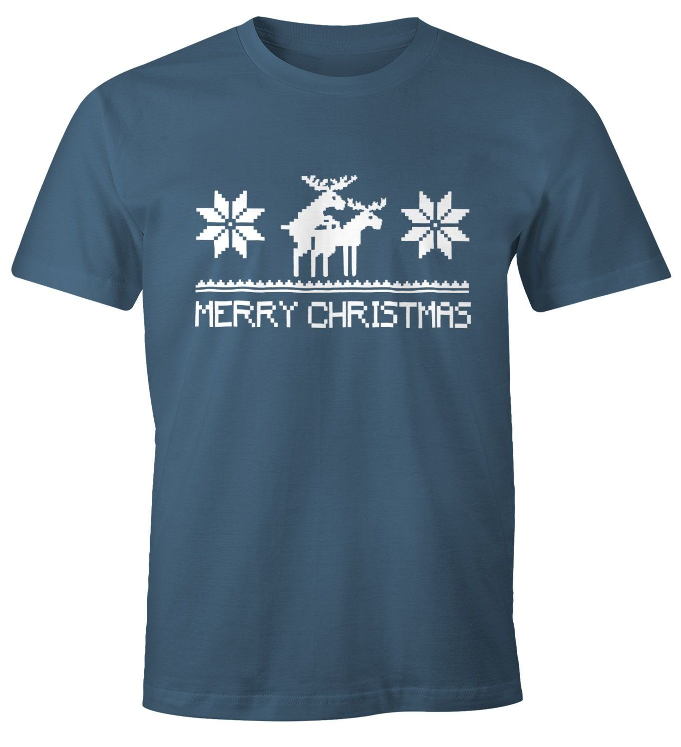 MoonWorks Print-Shirt Weihnachten Herren T-Shirt Merry Christmas Fun-Shirt Moonworks® mit Print blau