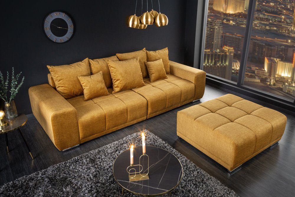 riess-ambiente Fußhocker ELEGANCIA 110cm senfgelb (Einzelartikel, 1 St), Wohnzimmer · Samt · mit Ziersteppung · Modern Design