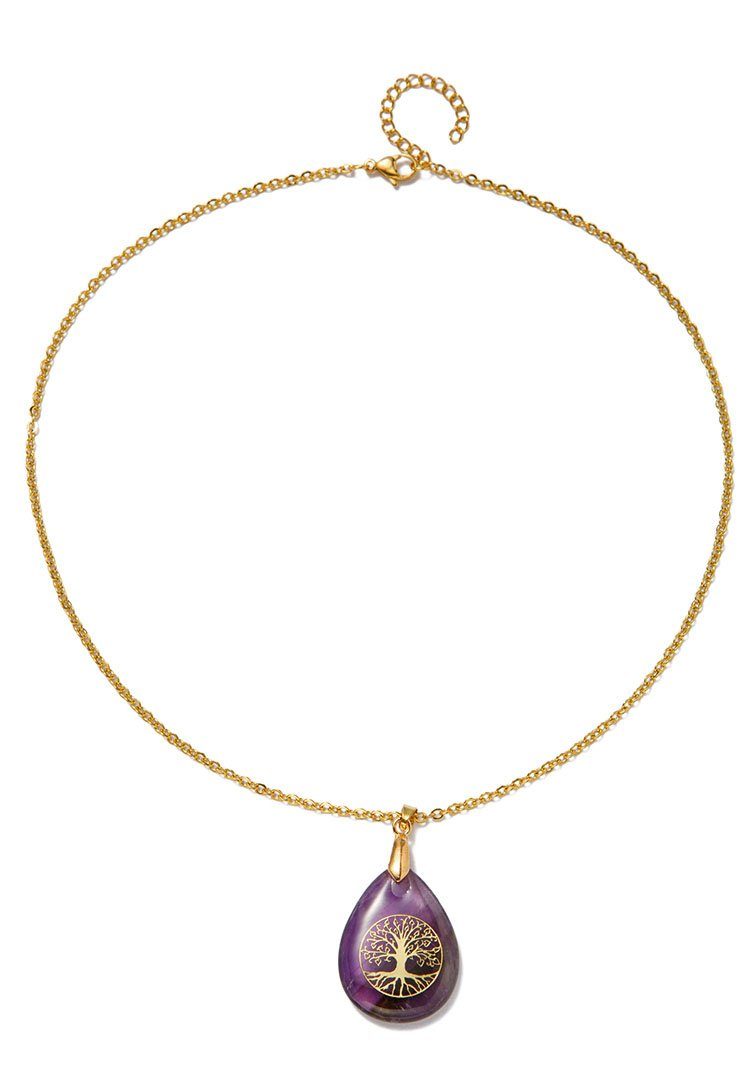 Firetti Kette mit Anhänger Schmuck Geschenk Lebensbaum, Made in Germany - mit Rosenquarz, Lapislazuli, Aventurin oder Amethyst