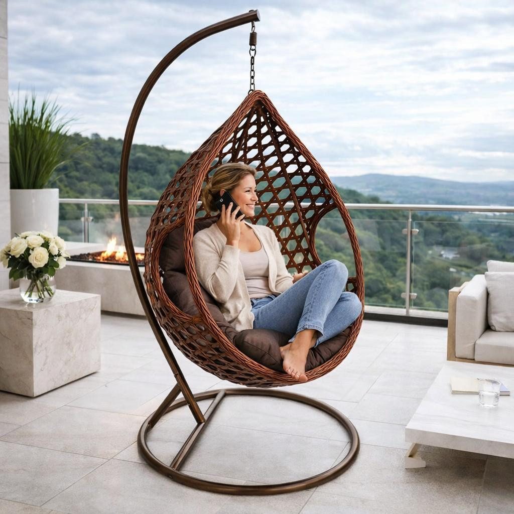 ESTEXO Hängesessel Polyrattan Outdoor Hängestuhl Rattan Gartenstuhl + Sitzkissen Braun