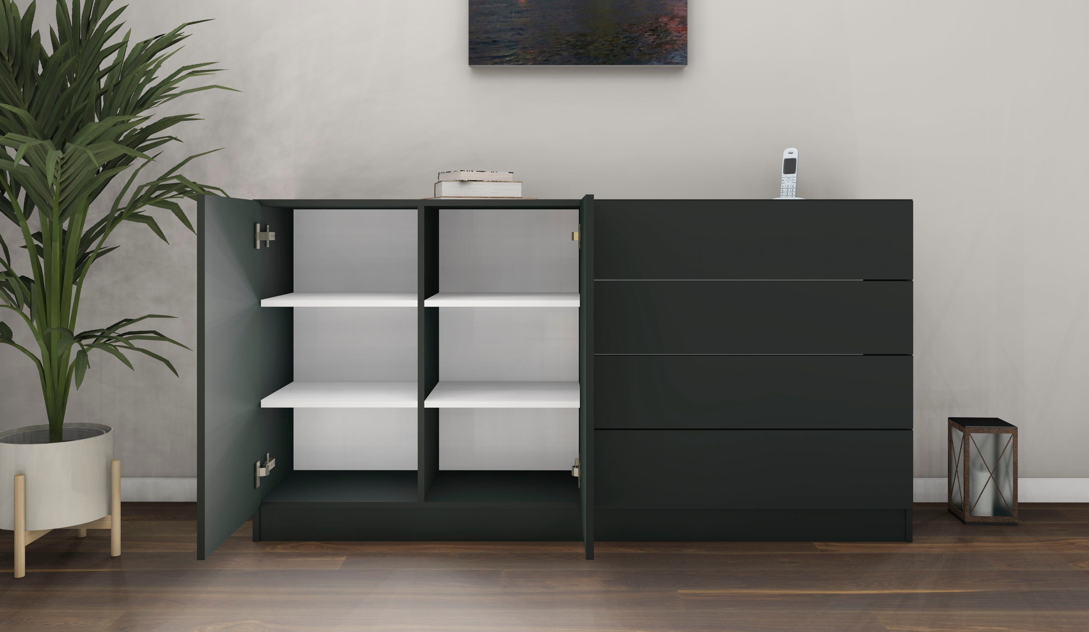 borchardt Möbel Vaasa, cm schwarz 152 Breite matt Sideboard