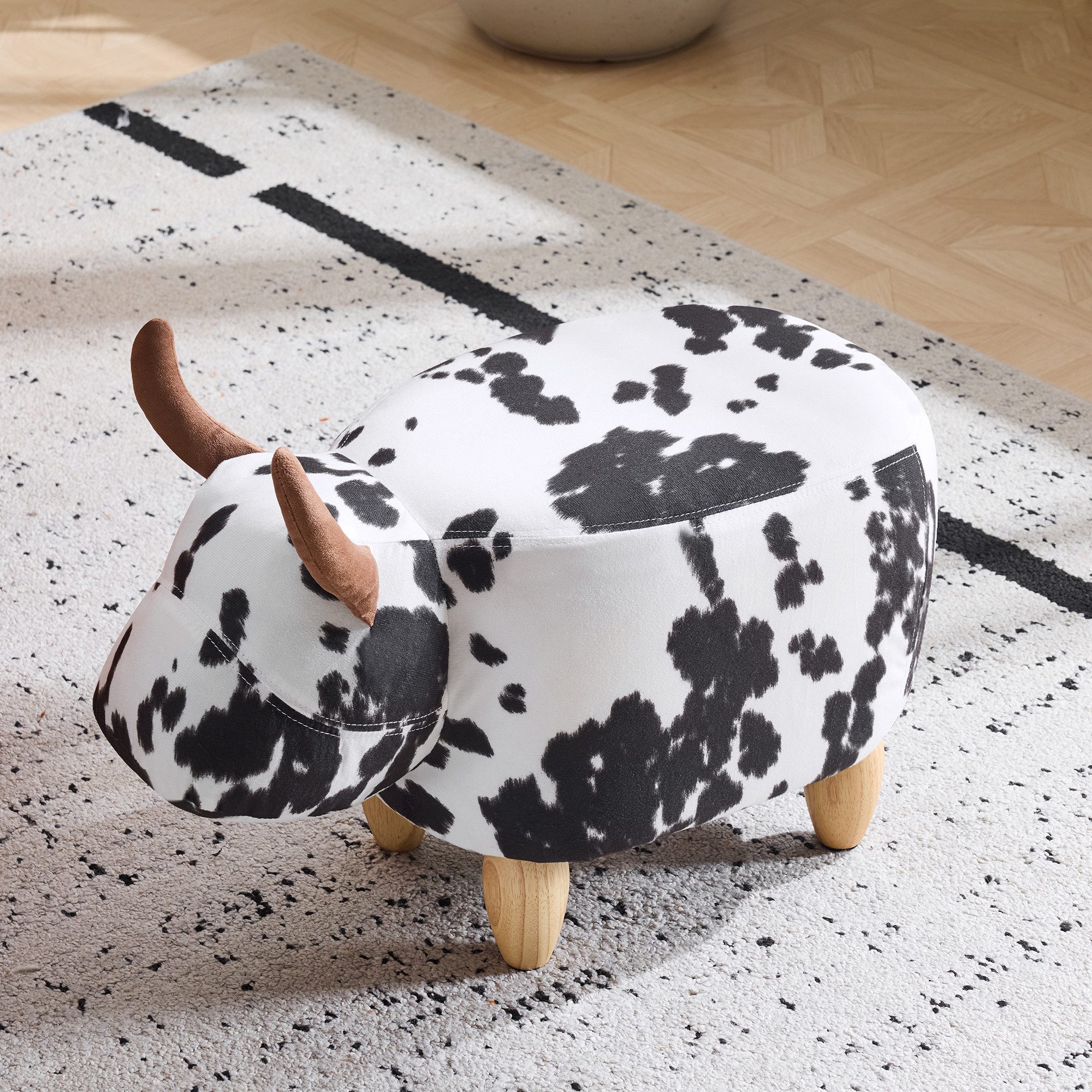 OKWISH Fußhocker Tierhocker (mit Massivholzfüßen Schwarz/Weiß, 1 St., 62 x 35 x 36 cm)