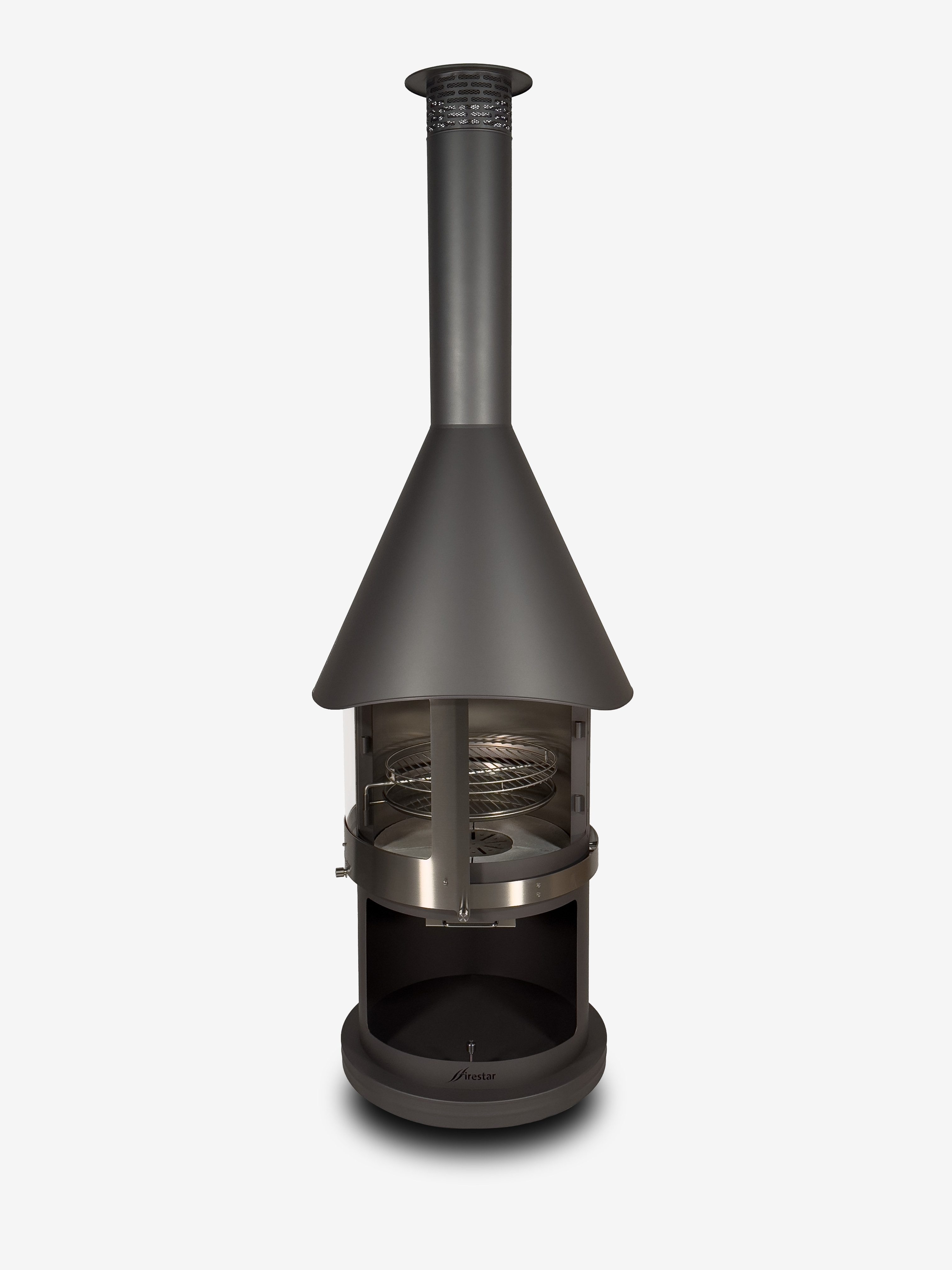 Firestar Gartenkamine Grillkamin DN 700 Swing Glas 3. Generation NEU Edelstahl dunkelgrau Grillkamin