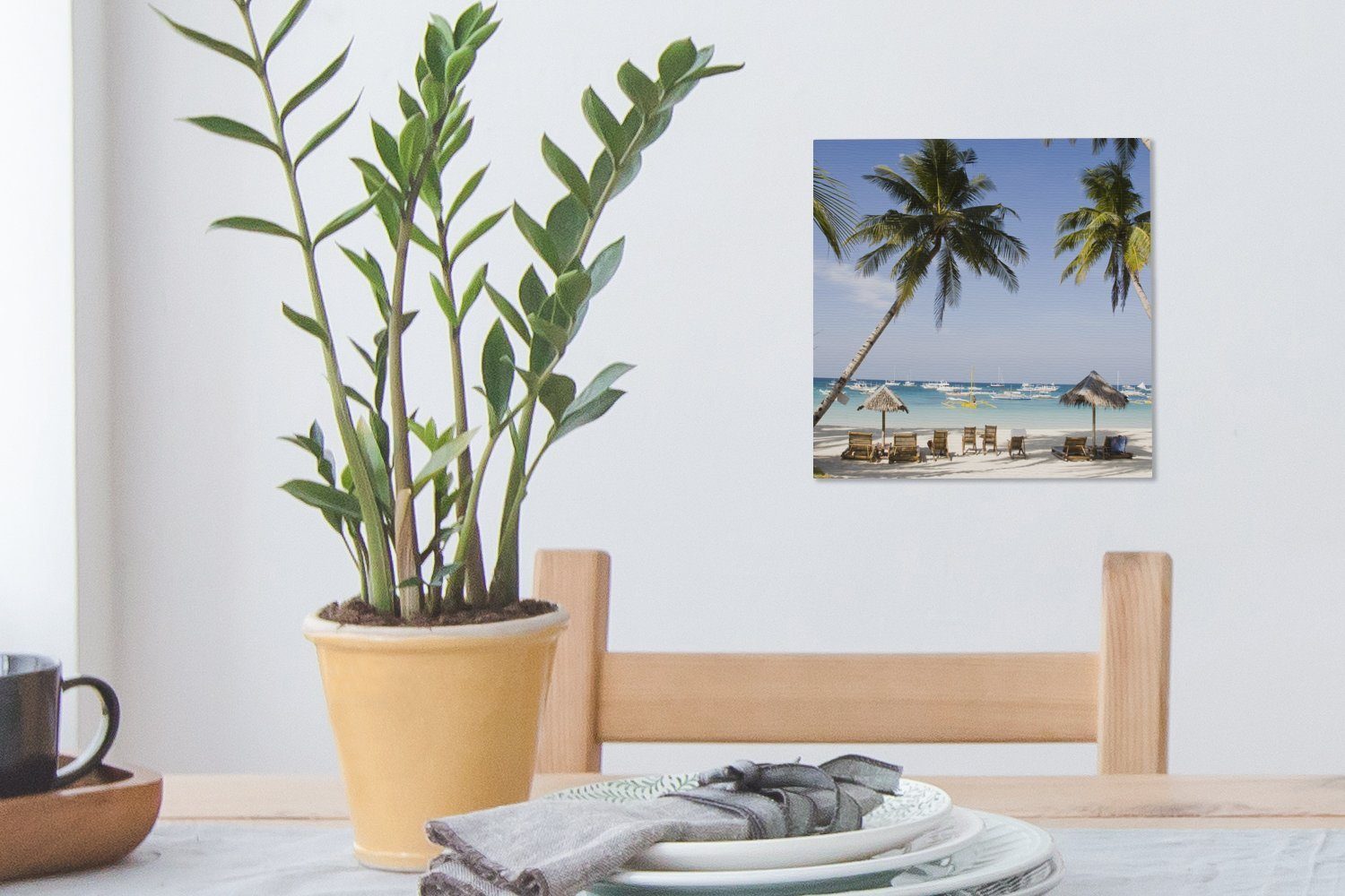 OneMillionCanvasses® Schlafzimmer für Leinwand Strand Palmen (1 Liegestühle Leinwandbild am von Boracay, Wohnzimmer St), und Bilder