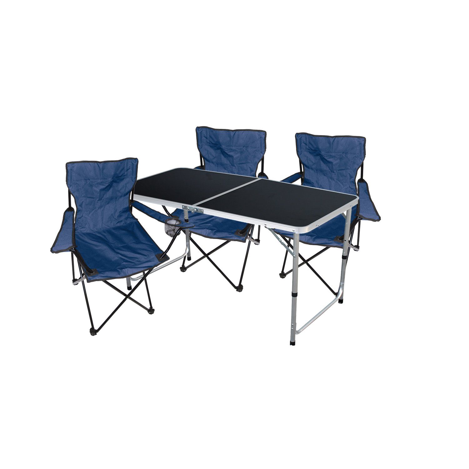 Mojawo Essgruppe 4-teiliges Campingmöbel Set Tisch + 3 Campingstühle Blau + Tasche