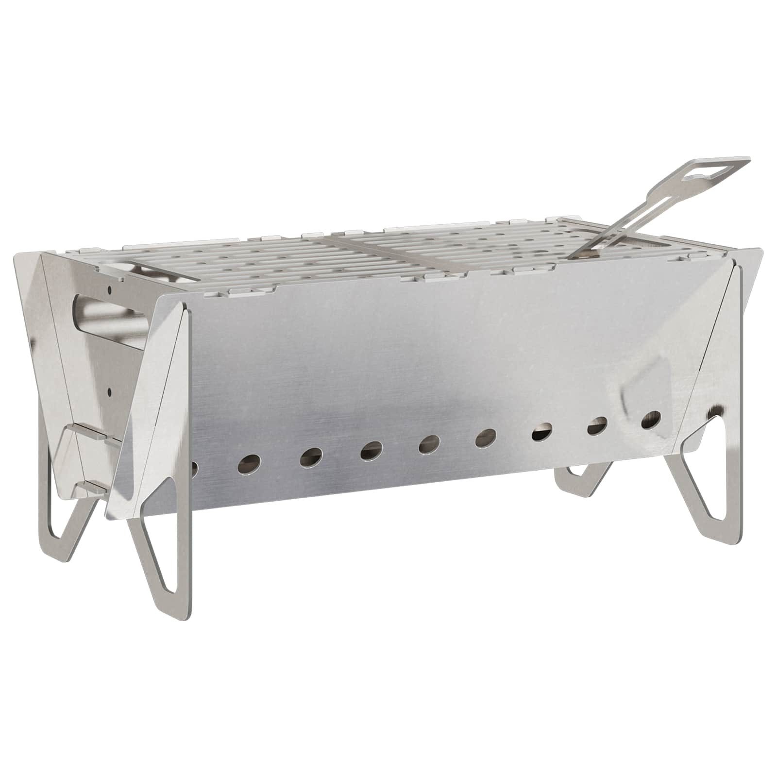 vidaXL Grillkamin Camping Feuerstelle 42 x 22 x 18 cm Edelstahl Silber