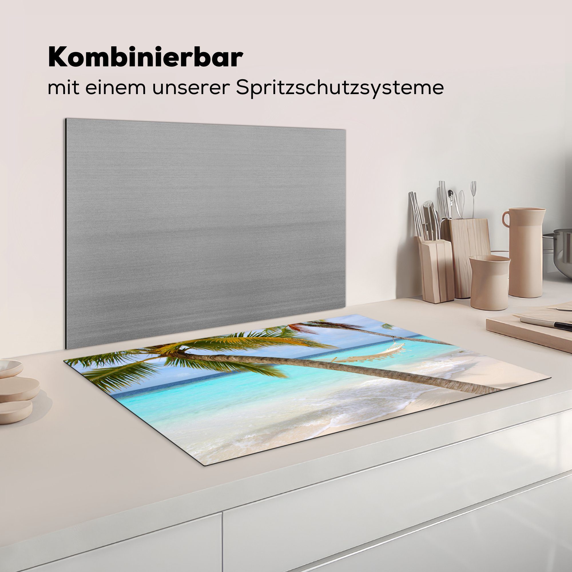 - (1 Herdblende-/Abdeckplatte tlg), - MuchoWow Meer cm, für Palme Induktionskochfeld 81x52 küche, Ceranfeldabdeckung Vinyl, Schutz die Hängematte,