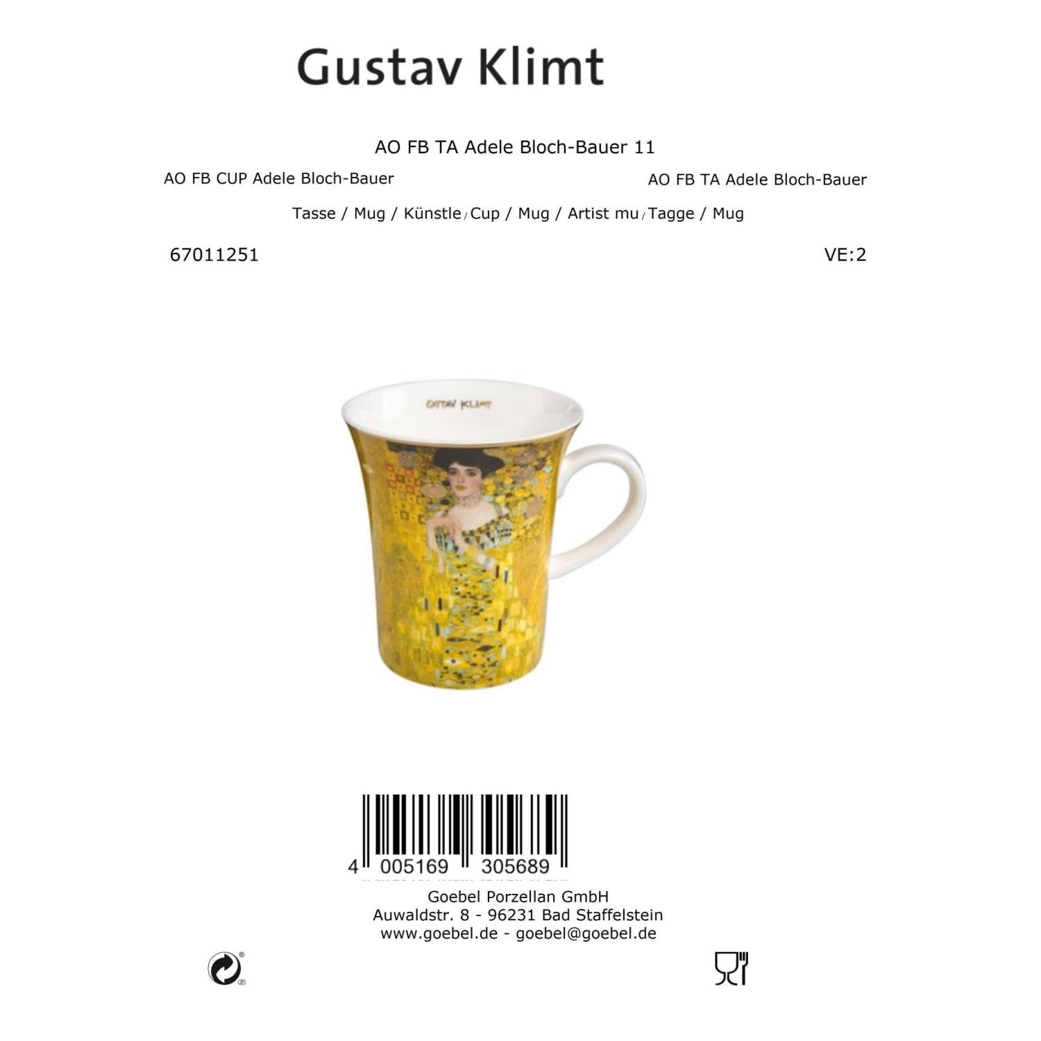 Goebel Tasse Gustav Klimt, Porzellan, Höhe: 11cm, Farbe: Gold, Motiv: Adele Bloch-Bauer