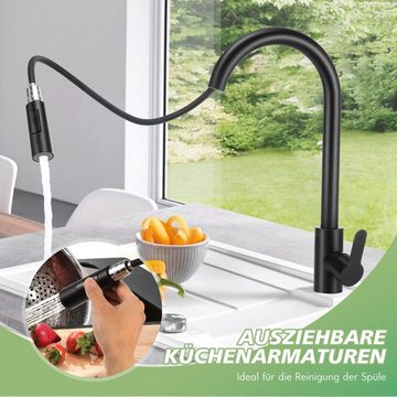 WILGOON Küchenarmatur Küchenarmatur Ausziehbar 360° Drehbar, Spültischarmatur Edelstahl Einhebel Armatur Küche mit Brause 2 Wasserstrahlarten Wasserhahn Küche