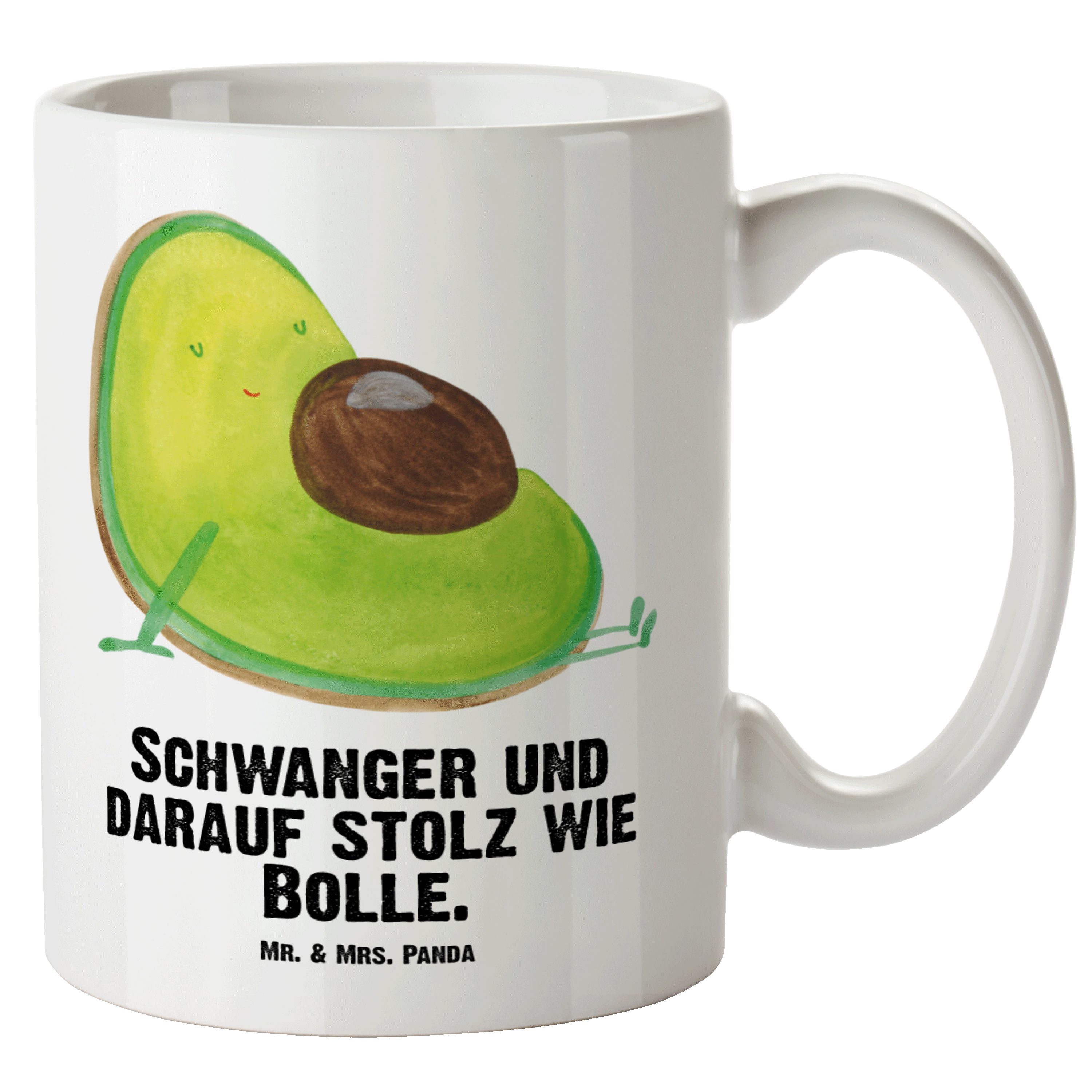 XL Grosse Tasse - Vegan, Keramik Tasse Geschenk, Panda Weiß & Kaffeet, Becher, XL Mr. schwanger Mrs. Avocado -