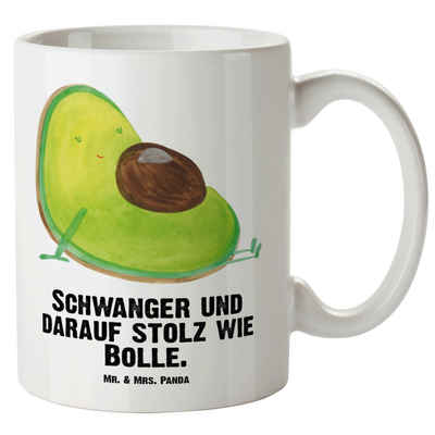 Mr. & Mrs. Panda Tasse Avocado schwanger - Weiß - Geschenk, XL Becher, Vegan, Grosse Kaffeet, XL Tasse Keramik