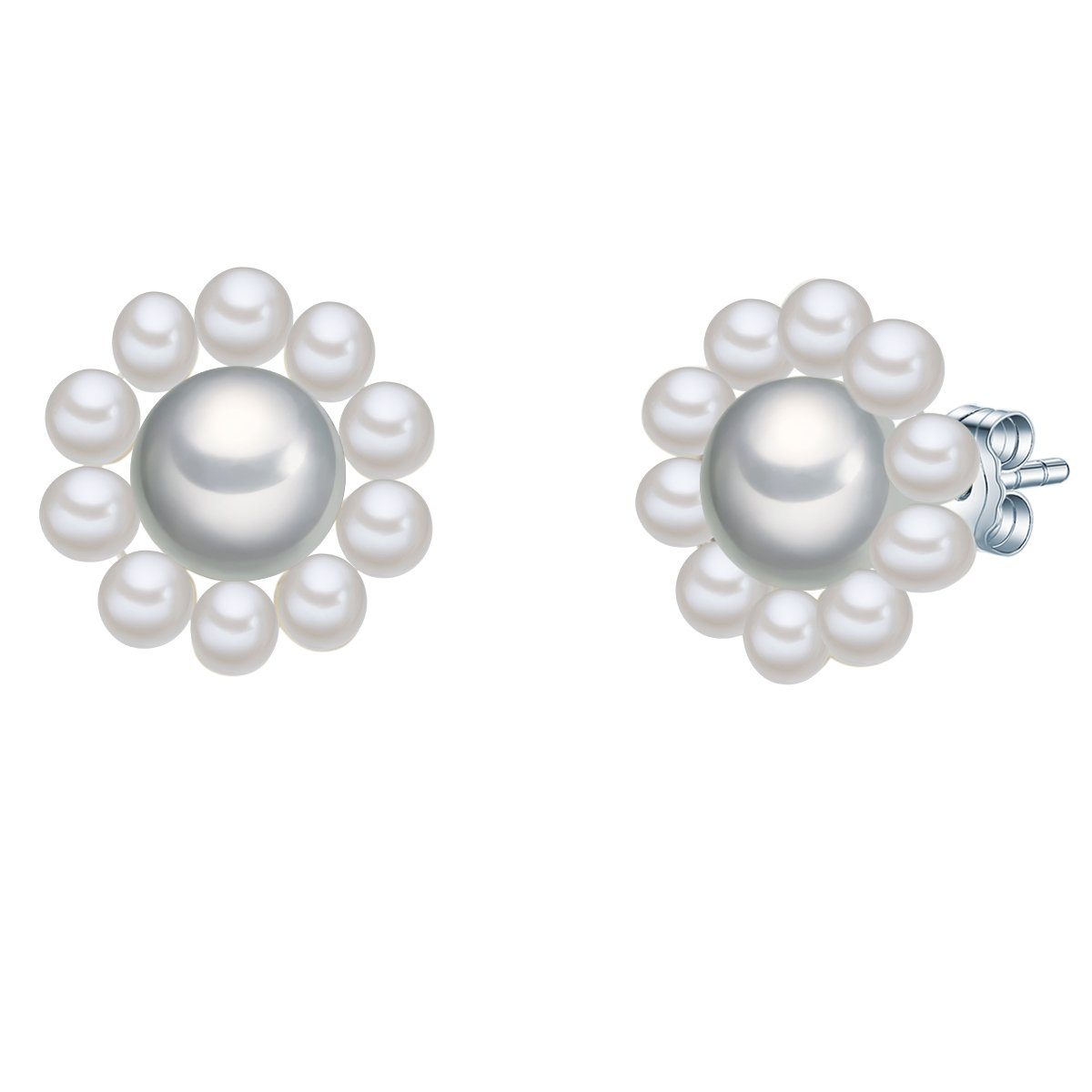 Valero Pearls Perlenohrringe Blüte silber, mit Süßwasser-Zuchtperlen weiß, silber