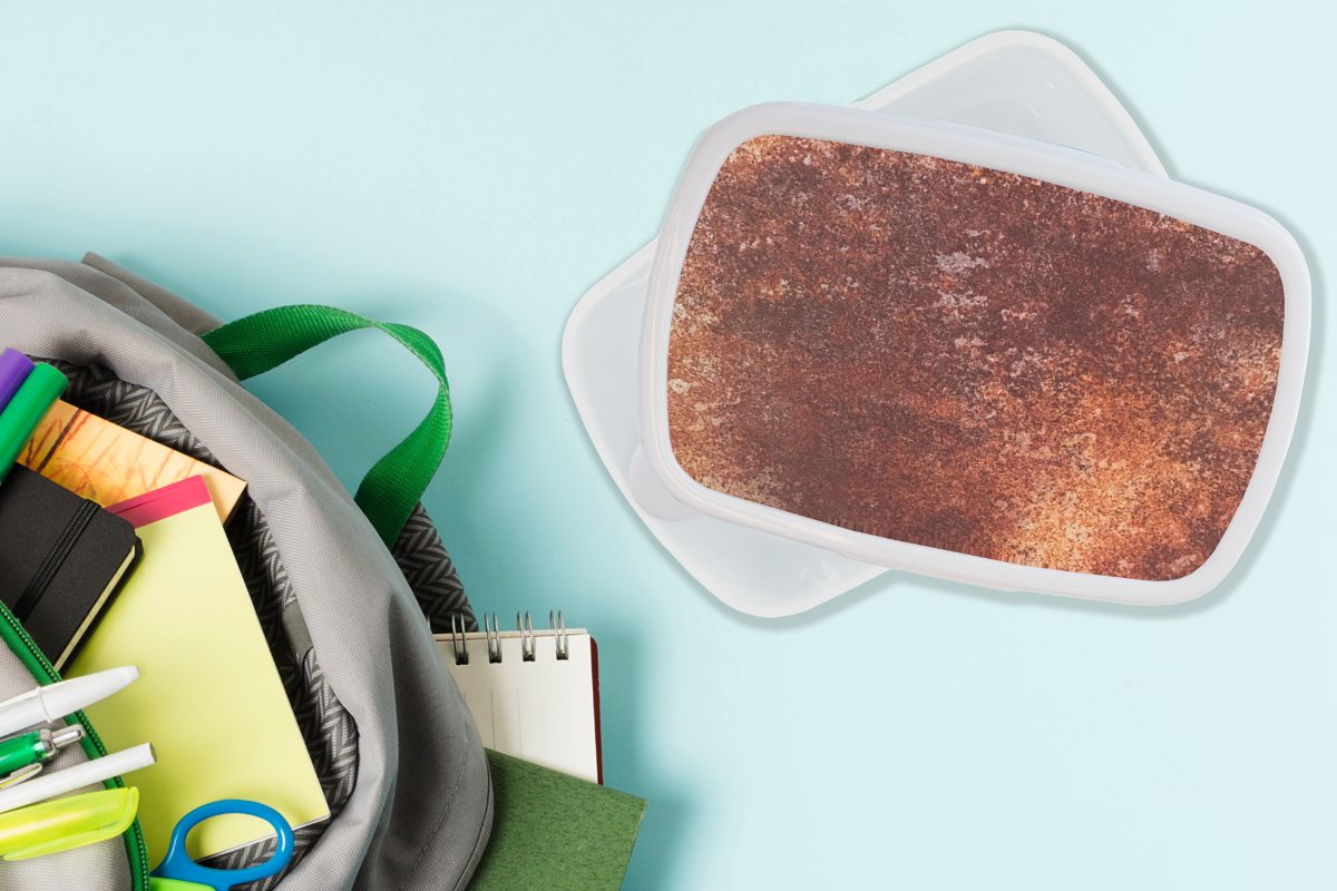 Kunststoff, Mädchen MuchoWow (2-tlg), Lunchbox weiß Bronze Textur, Brotbox Rost - und - Erwachsene, für Jungs Kinder Brotdose, und für