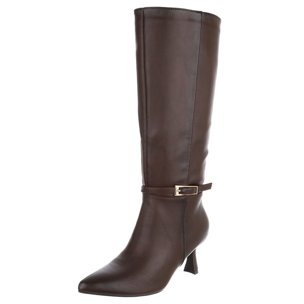 Ital-Design Damen Kniehohe Stiefel mit Absatz und Schließe Stiefel (92214333) Pfennig-/Stilettoabsatz Stiefel in Braun