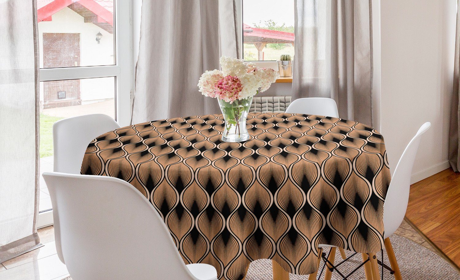 Abakuhaus Tischdecke Kreis Tischdecke Abdeckung für Esszimmer Küche Dekoration, Retro Damast inspiriert Streifen Strudel